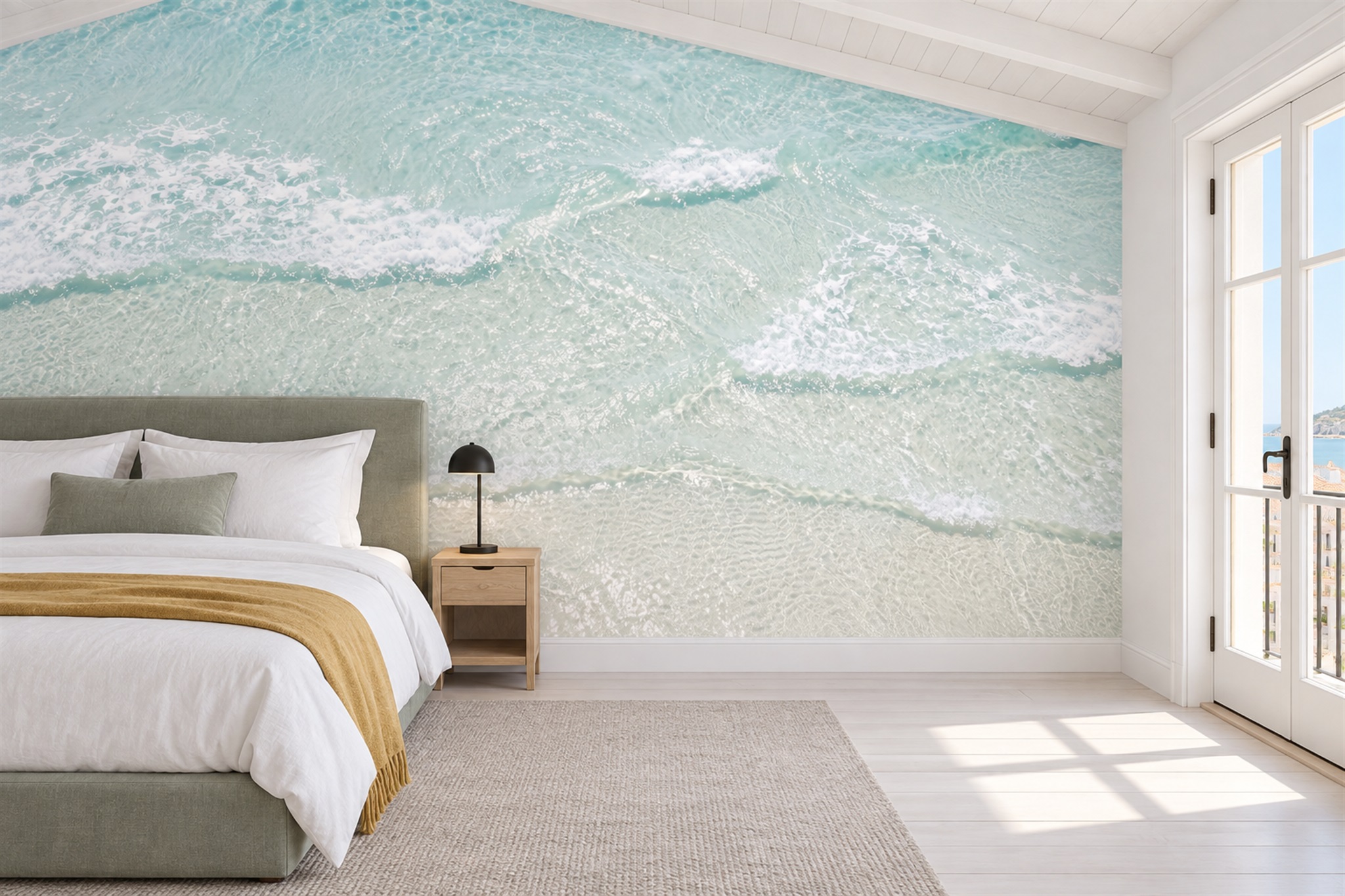 Aqua Pattern Decorative Wallpaper Mural Bedroom-wallpaper-murals, Peel-and-stick Finish