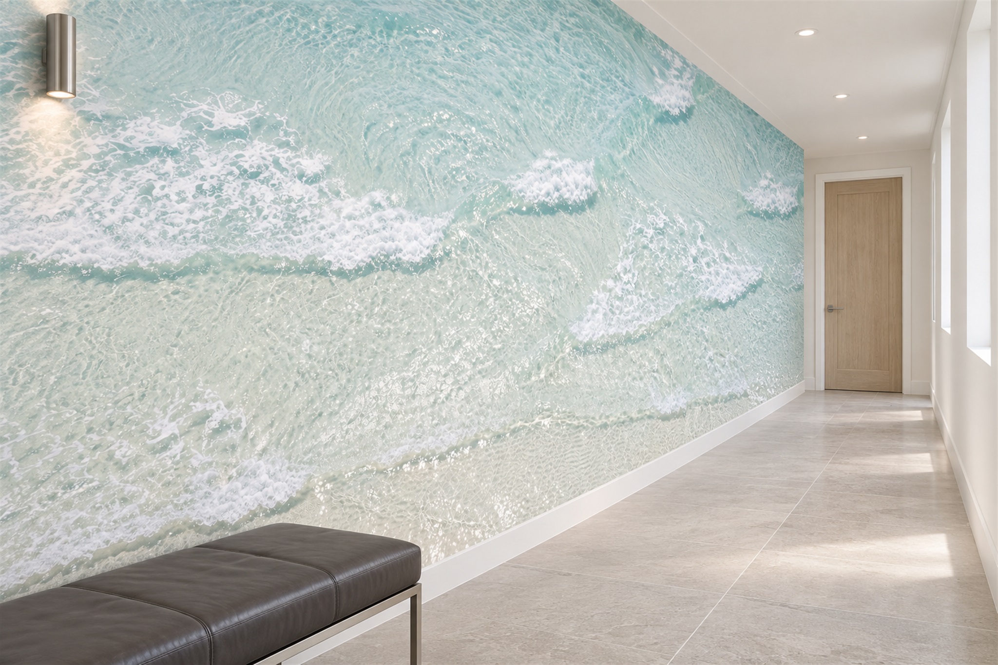 Aqua Pattern Decorative Wallpaper Mural Hallway-wallpaper-murals, Peel-and-stick Finish