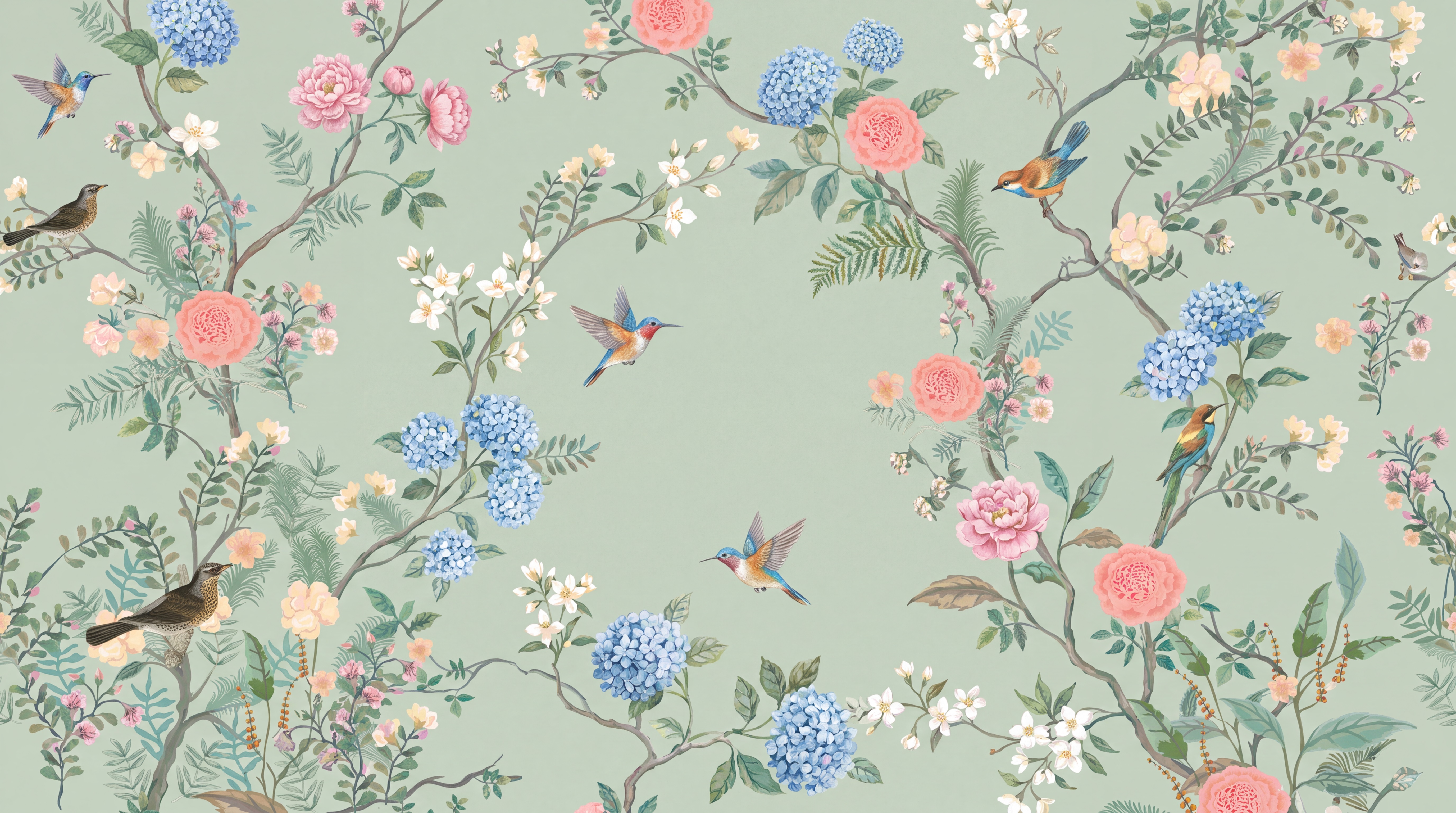 Sage Botanical Botanical Wallpaper Mural, Peel-and-stick Finish
