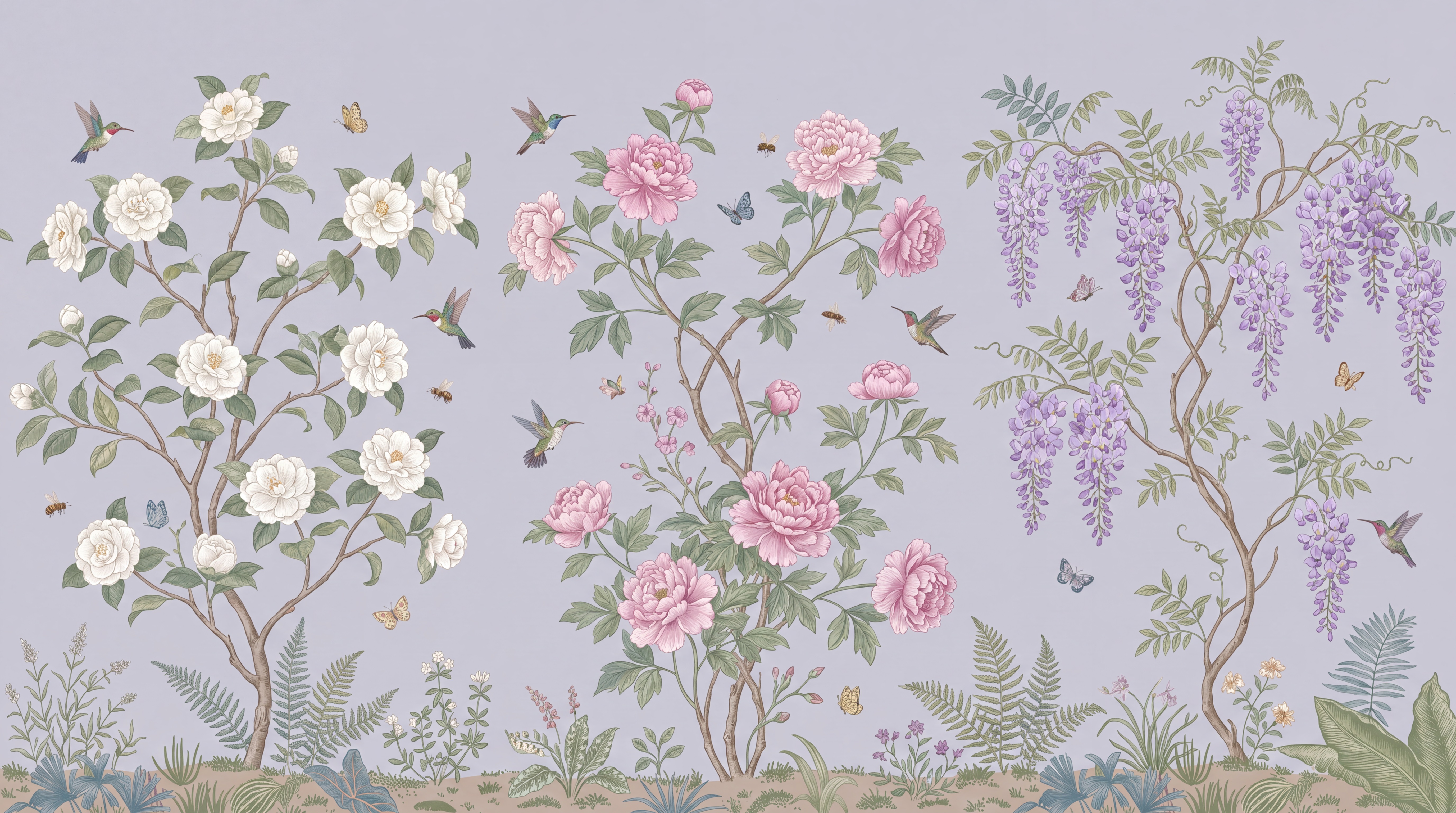 Lilac Blossom Botanical Wallpaper Mural Accent-wall-wallpaper-murals, Peel-and-stick Finish