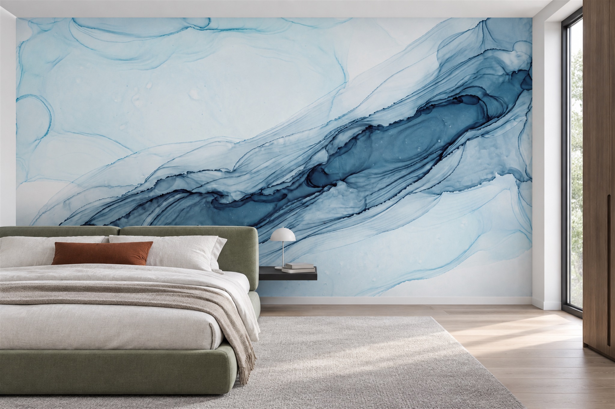 Blue Agate Decorative Abstract Wallpaper Mural Bedroom-wallpaper-murals, Peel-and-stick Finish