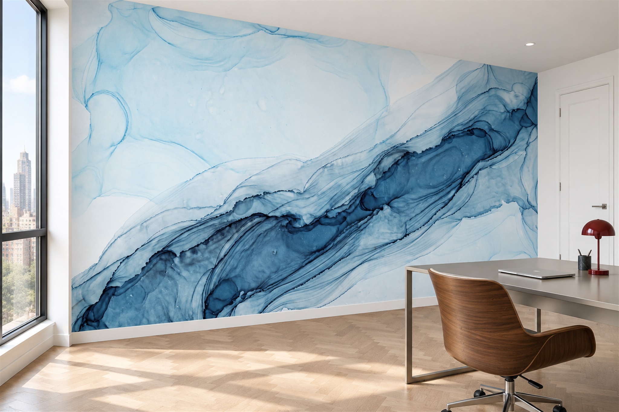 Blue Agate Decorative Abstract Wallpaper Mural Accent-wall-wallpaper-murals, Peel-and-stick Finish