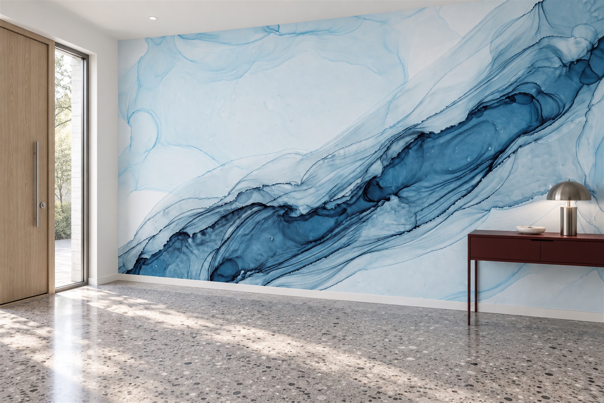 Blue Ink Vein Flow Abstract Wallpaper Mural — Wallpaper Mural Design, Peel-and-stick Finish