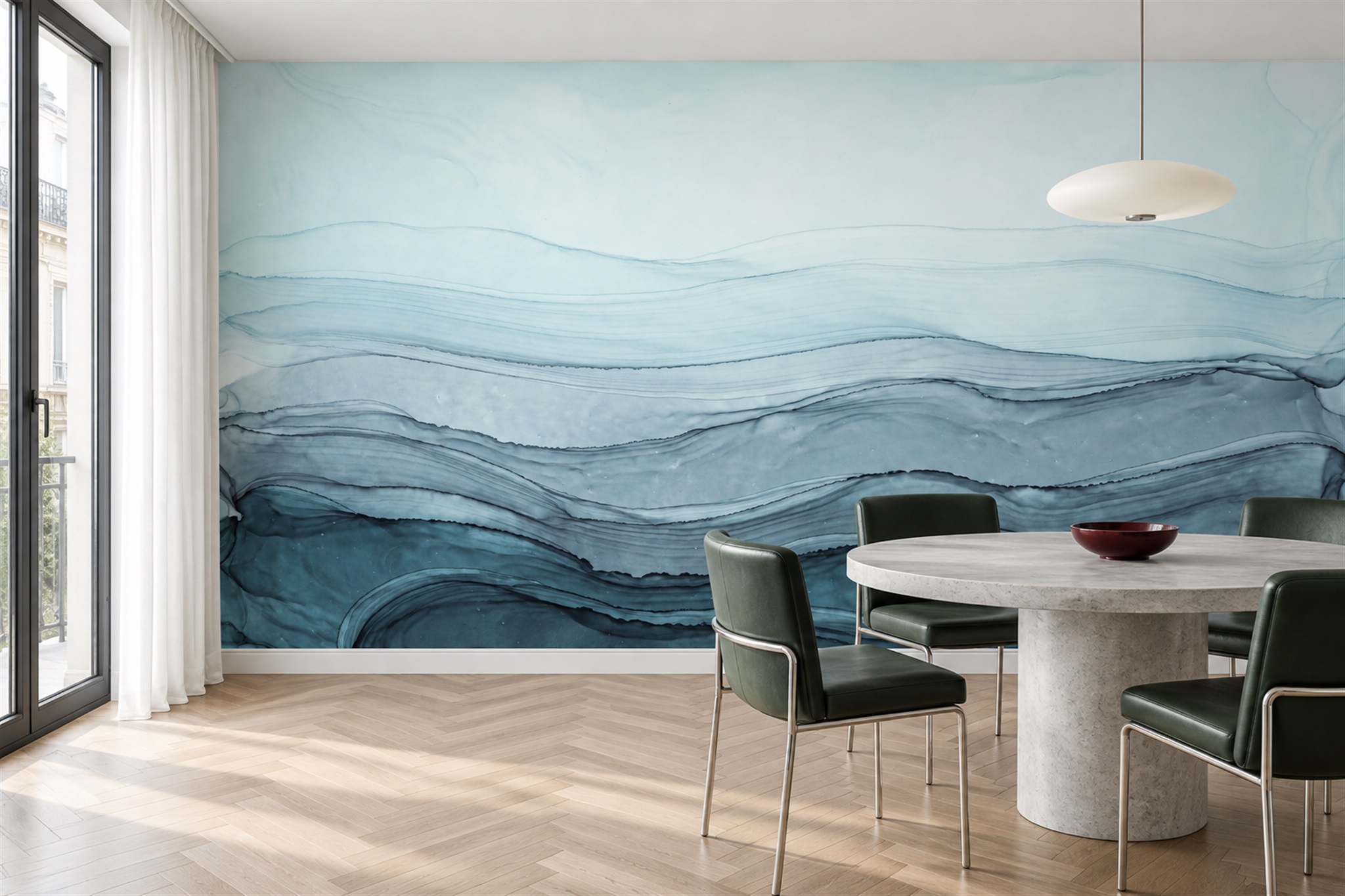 Blue Pattern Decorative Wallpaper Mural Layered Accent-wall-wallpaper-murals, Peel-and-stick Finish