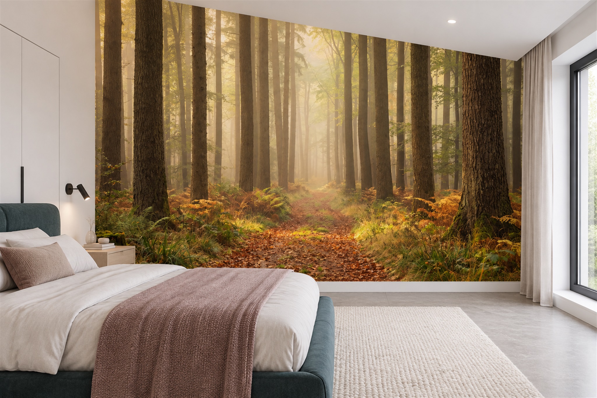 Gold Woodland Scenic Wallpaper Mural Bedroom-wallpaper-murals, Peel-and-stick Finish