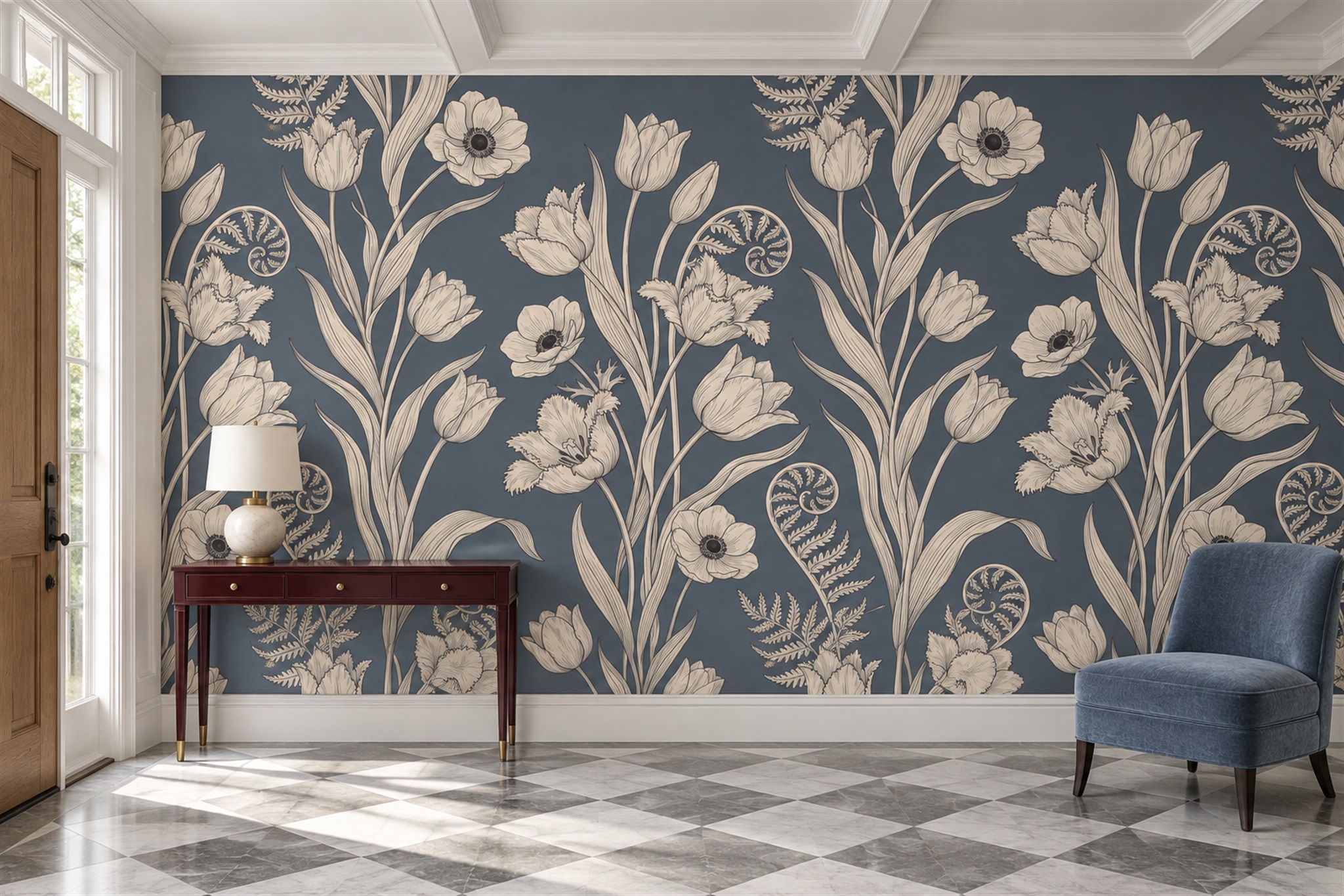Navy Pattern Decorative Textured Wallpaper Mural Entryway-wallpaper-murals, Peel-and-stick Finish