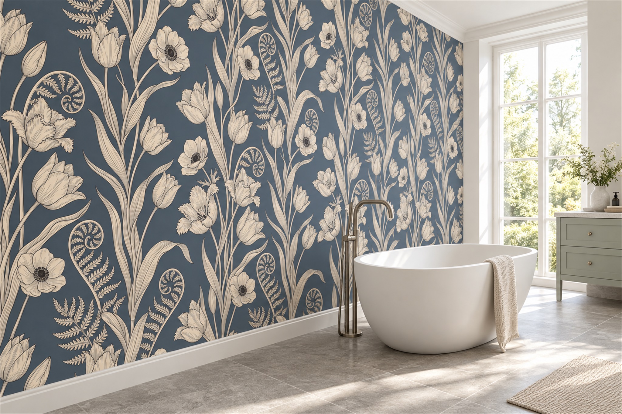 Navy Pattern Decorative Textured Wallpaper Mural Bathroom-wallpaper-murals, Peel-and-stick Finish