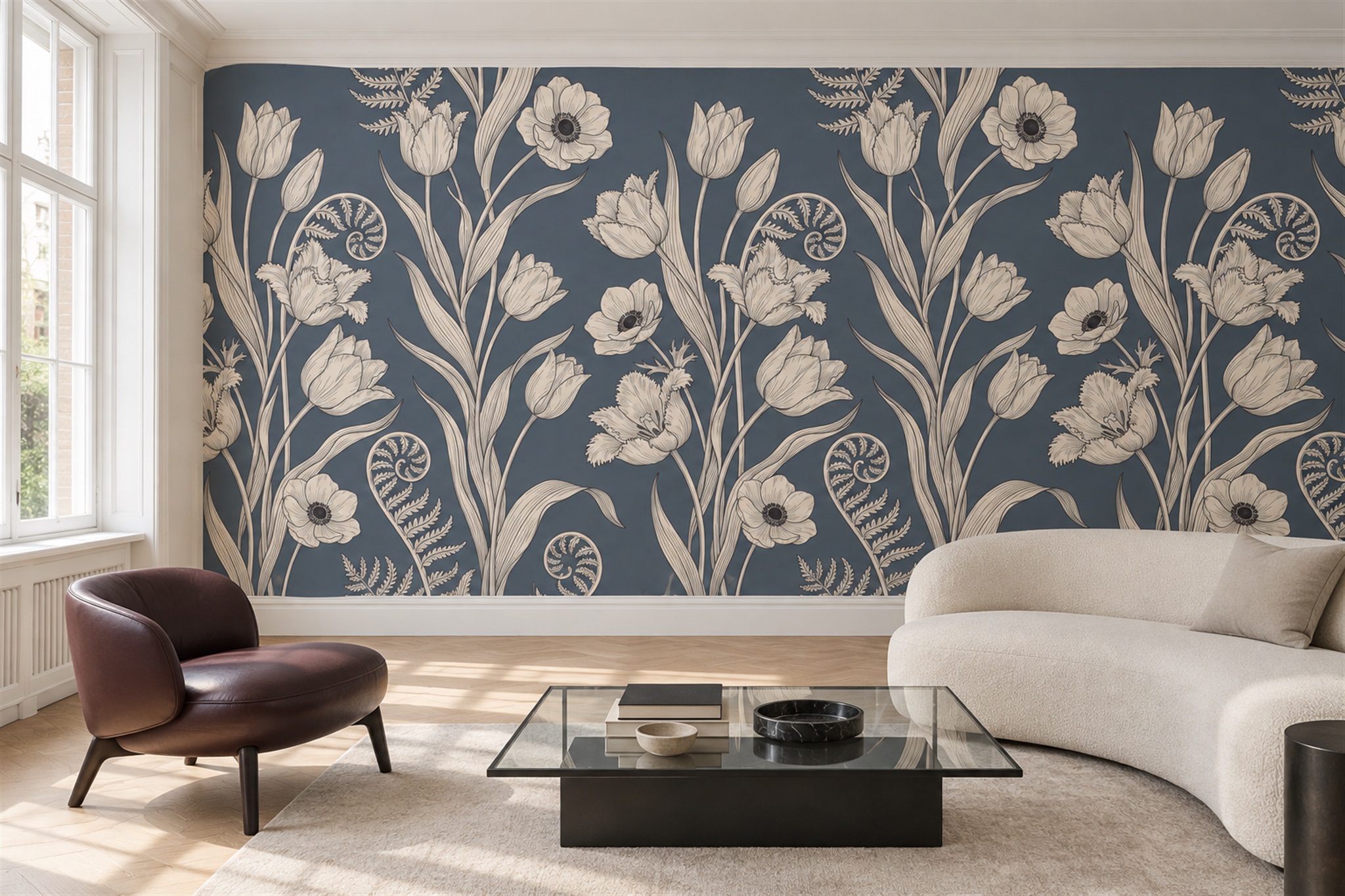 Navy Pattern Decorative Textured Wallpaper Mural Bathroom-wallpaper-murals, Peel-and-stick Finish