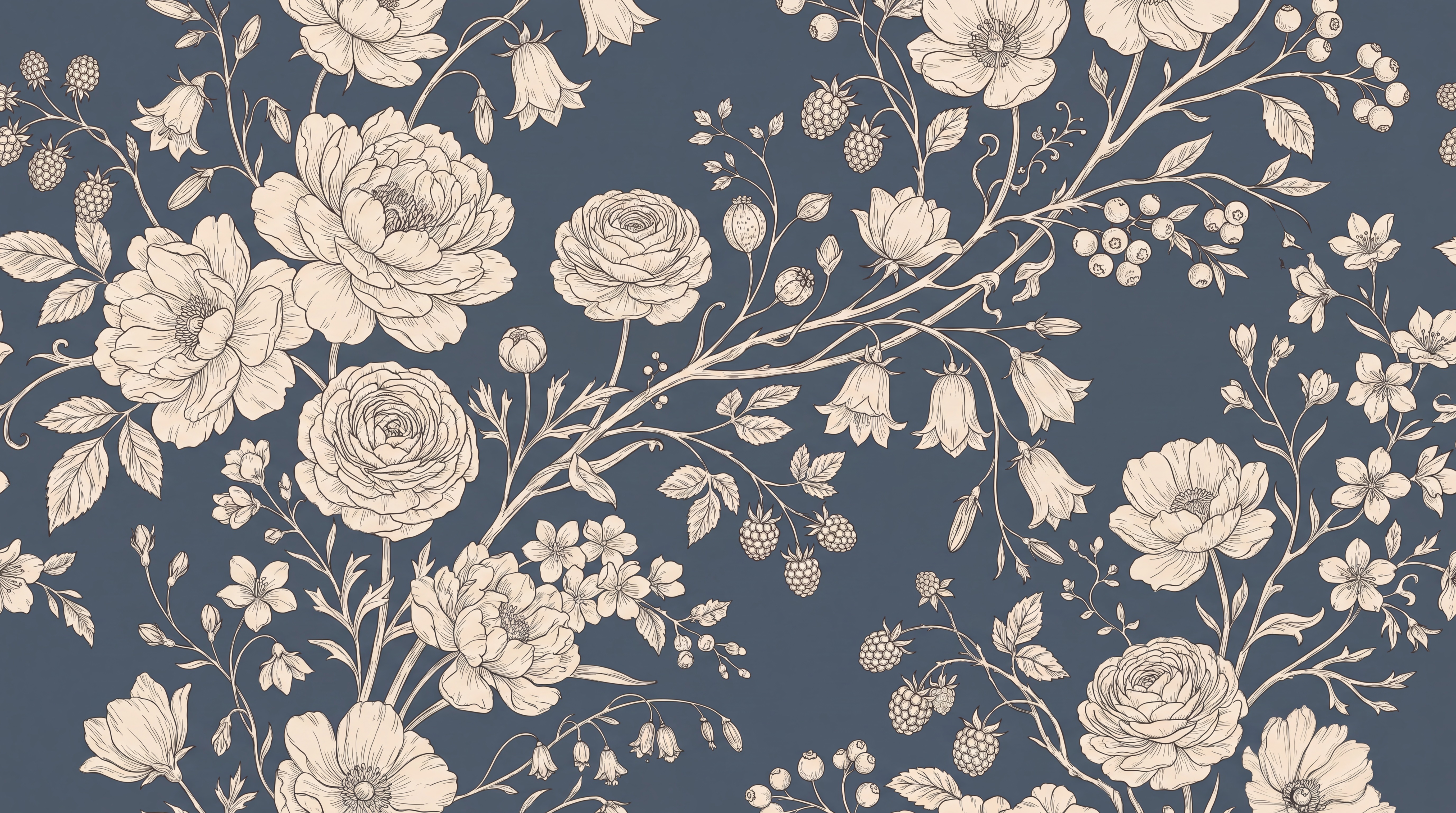 Navy Rose Botanical Wallpaper Mural Bedroom-wallpaper-murals, Peel-and-stick Finish