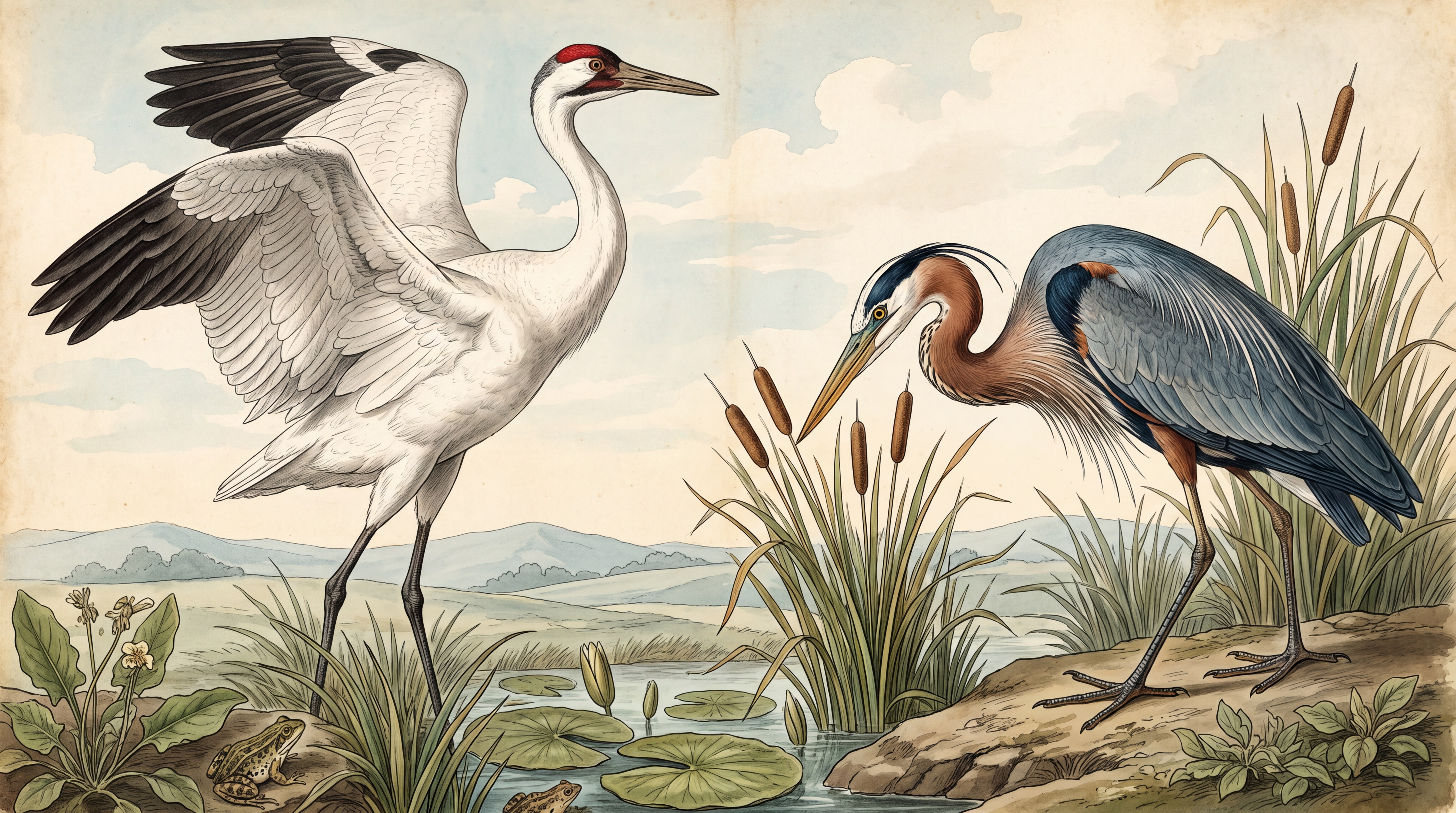 Blue Heron Illustrated Wallpaper Mural, Peel-and-stick Finish