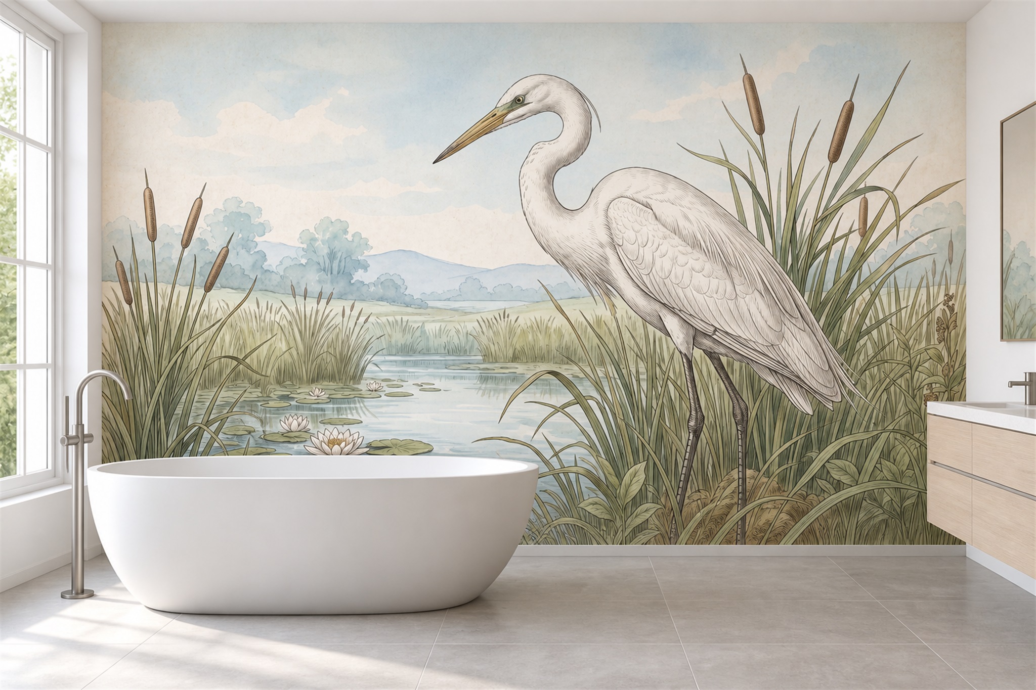 Ivory Pattern Decorative Wallpaper Mural Bathroom-wallpaper-murals, Peel-and-stick Finish
