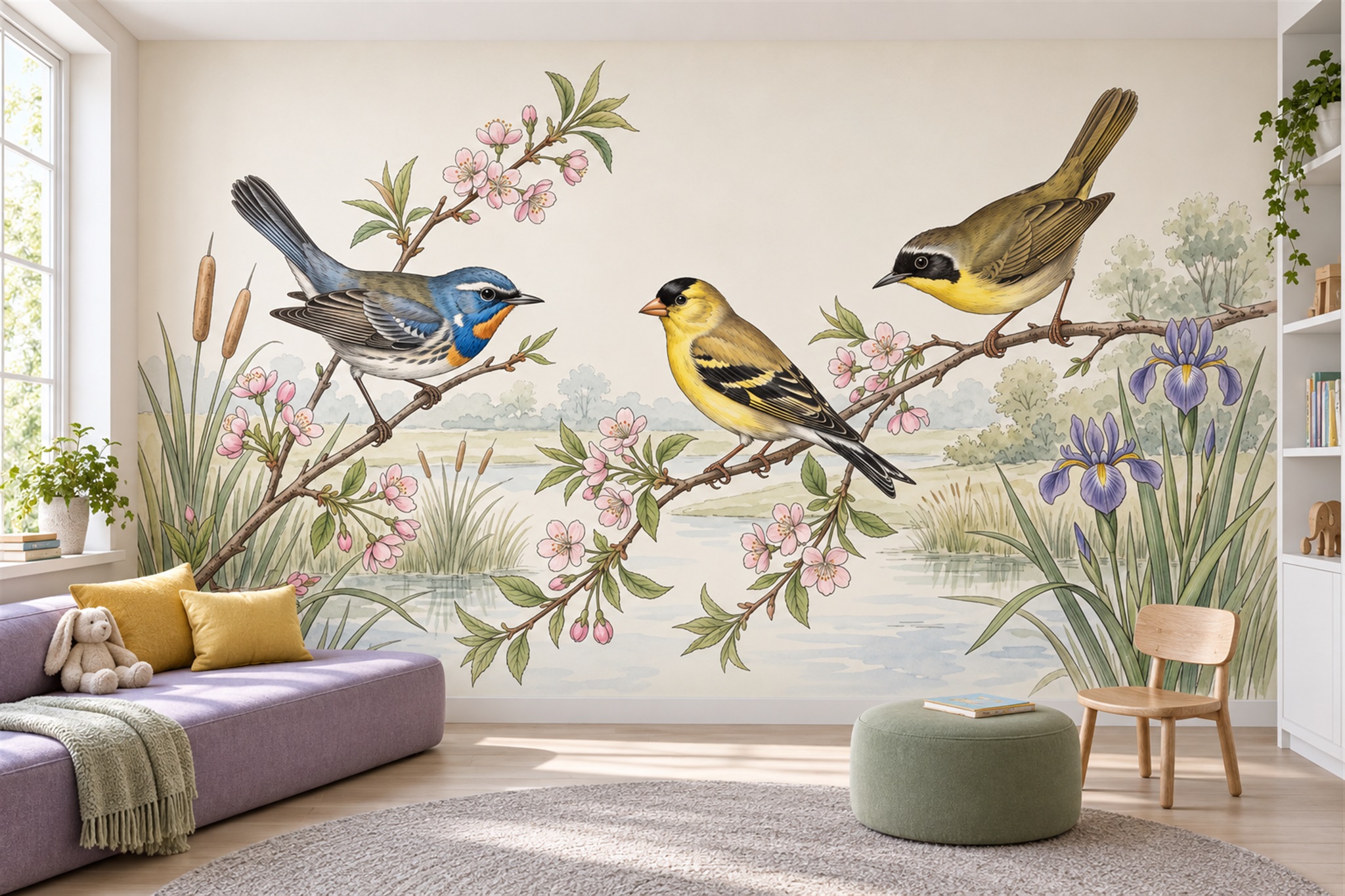 Gold Botanical Botanical Wallpaper Mural Accent-wall-wallpaper-murals, Peel-and-stick Finish