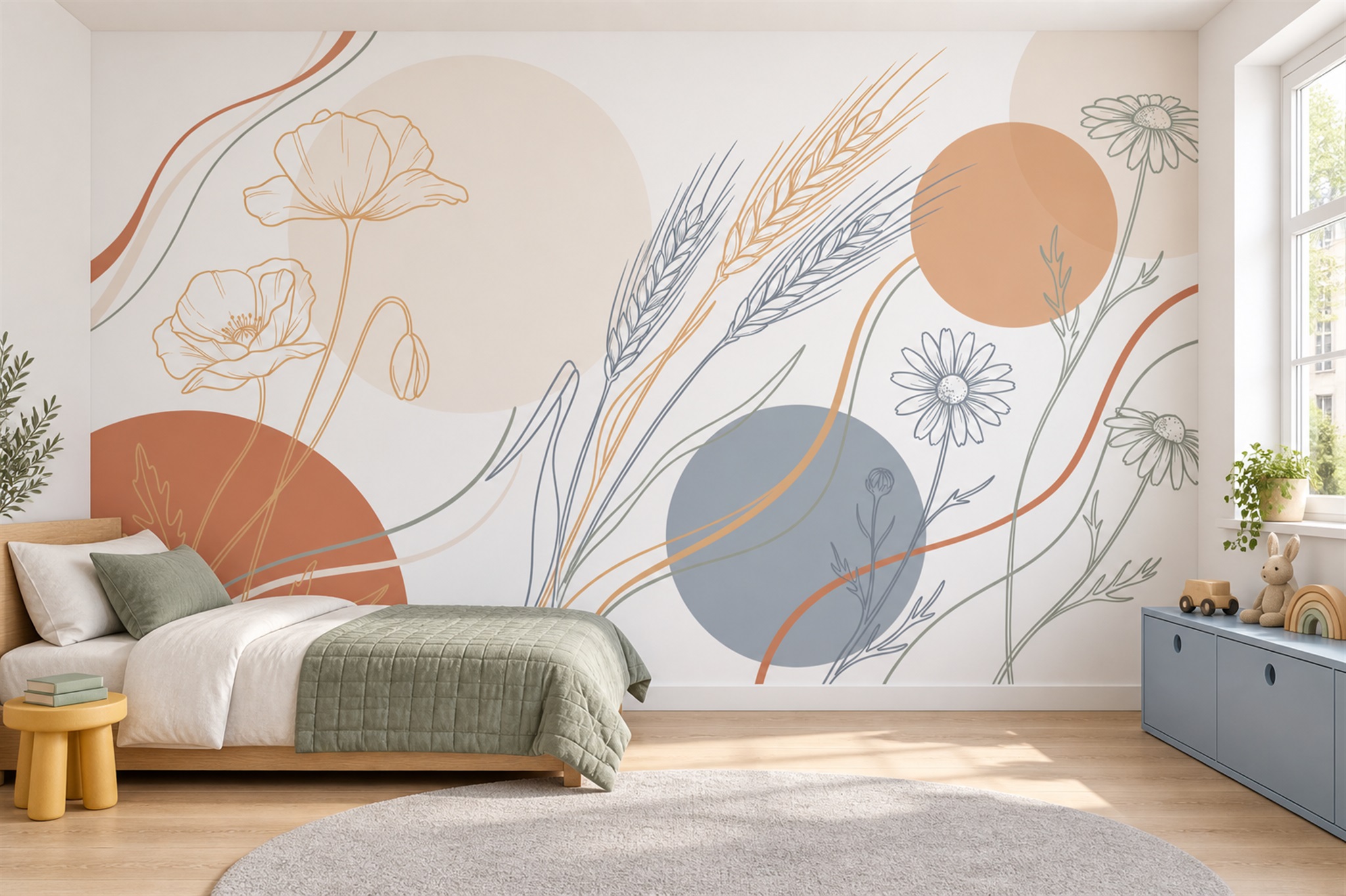 Clay Linear Abstract Wallpaper Mural Nursery-wallpaper-murals, Peel-and-stick Finish
