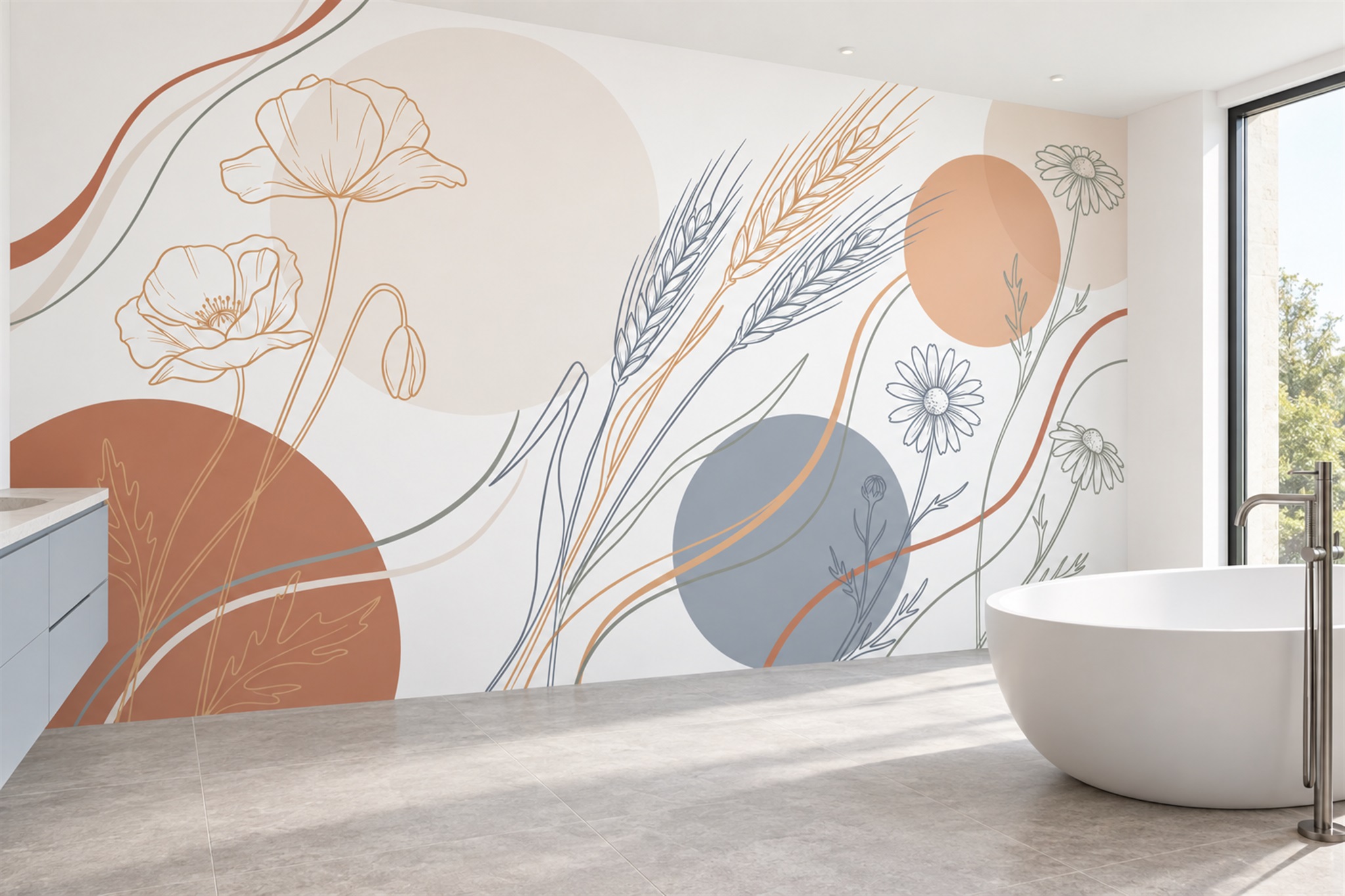 Clay Linear Abstract Wallpaper Mural Bathroom-wallpaper-murals, Peel-and-stick Finish