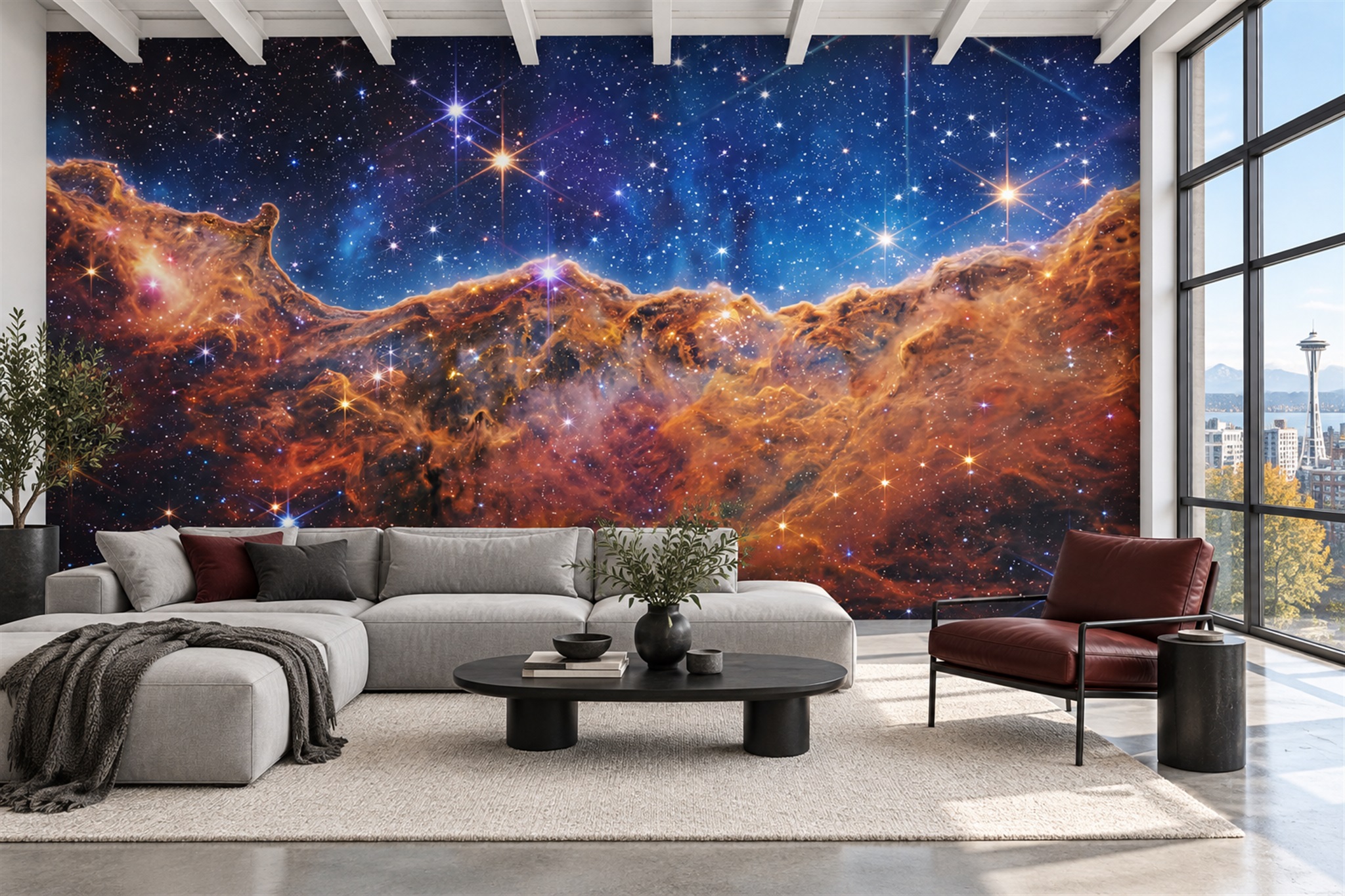 Blue Pattern Decorative Wallpaper Mural Layered Abstract Wallpaper Mural, Peel-and-stick Finish