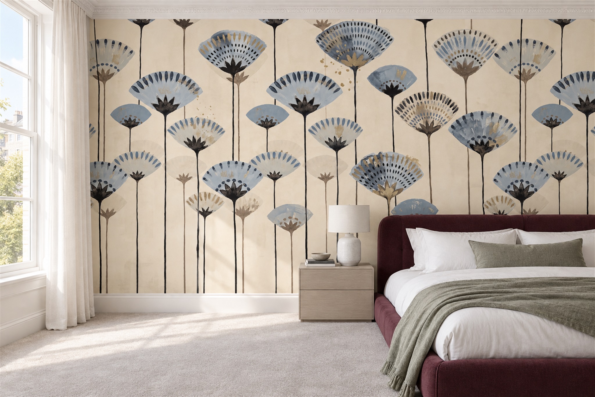 Blue Pattern Decorative Wallpaper Mural Layered Organic Wallpaper Mural Bedroom-wallpaper-murals, Peel-and-stick Finish