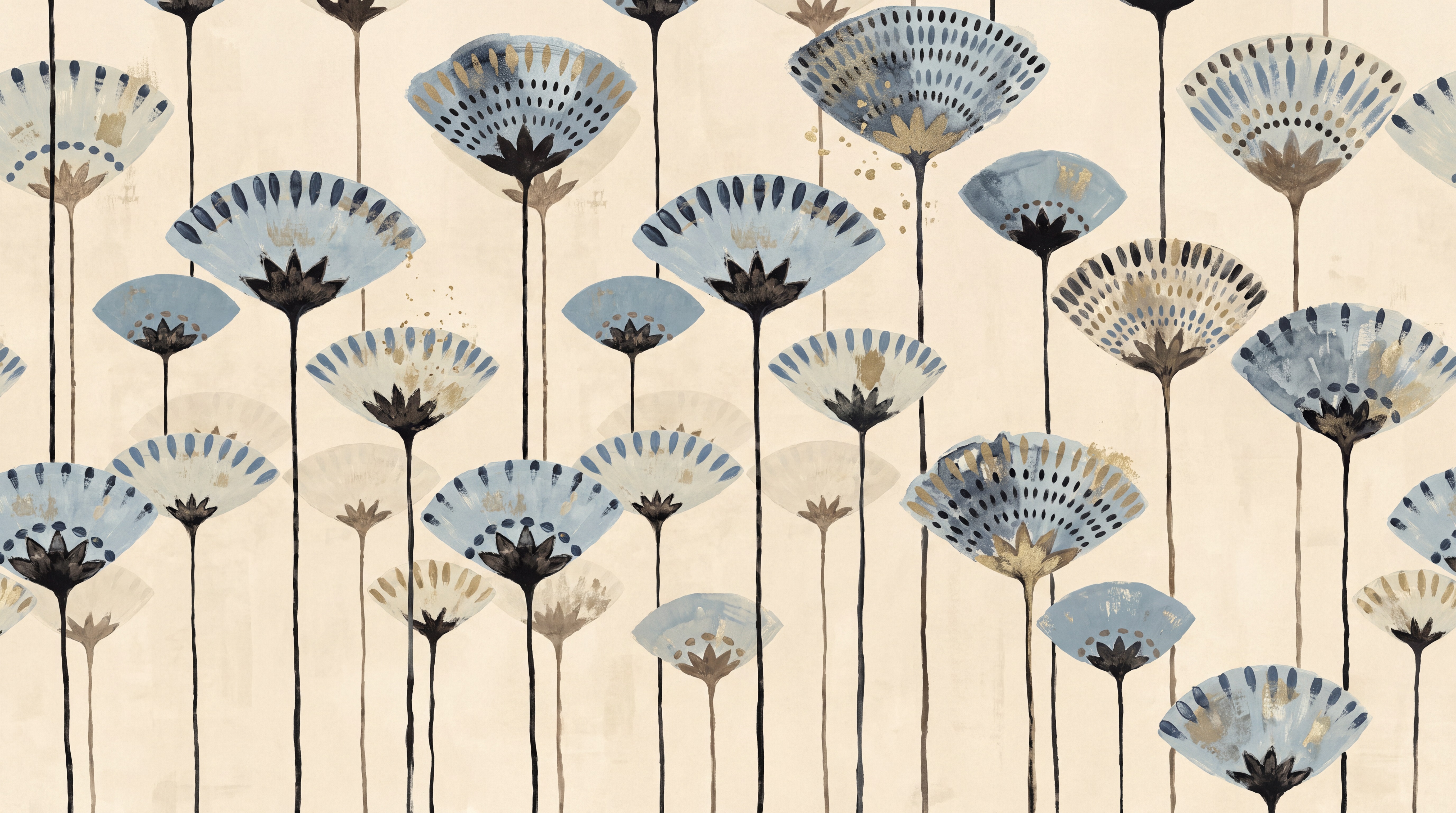 Blue Pattern Decorative Wallpaper Mural Layered Organic Wallpaper Mural, Peel-and-stick Finish