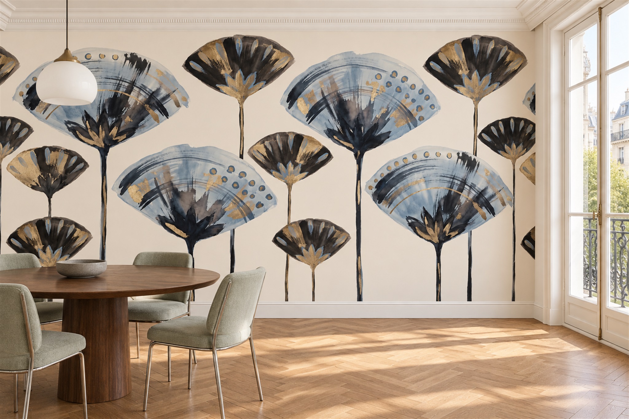Navy Pattern Decorative Organic Wallpaper Mural Accent-wall-wallpaper-murals, Peel-and-stick Finish