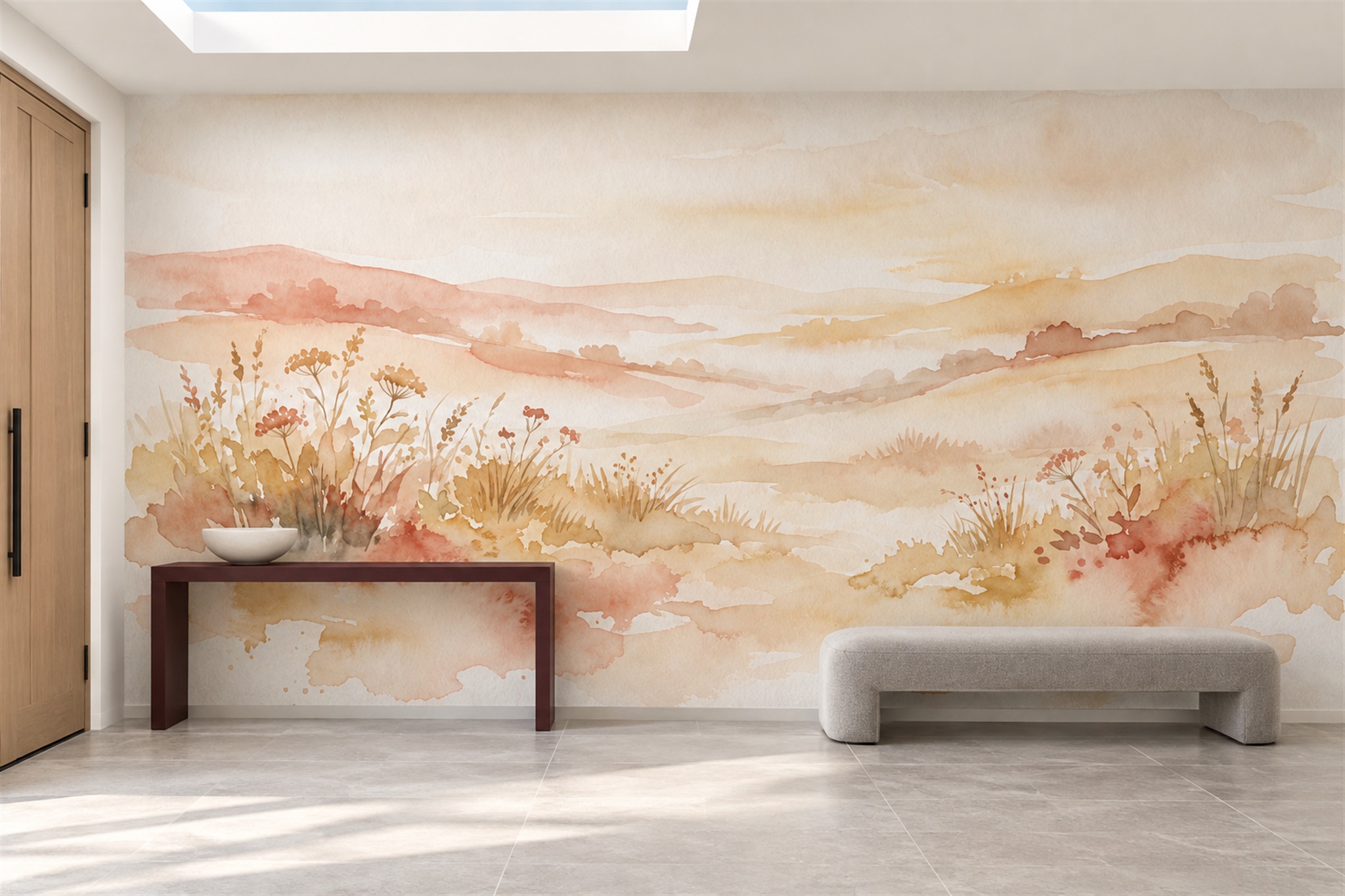 Peach Meadow Scenic Wallpaper Mural Entryway-wallpaper-murals, Peel-and-stick Finish