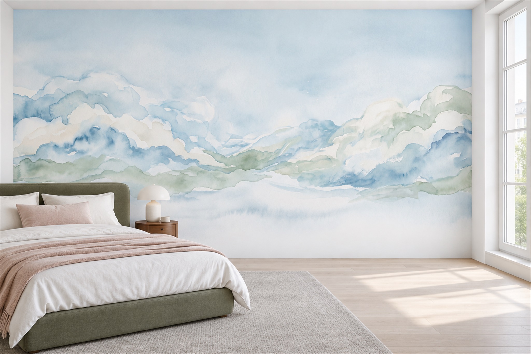 Blue Hills Scenic Decorative Wallpaper Mural Bedroom-wallpaper-murals, Peel-and-stick Finish