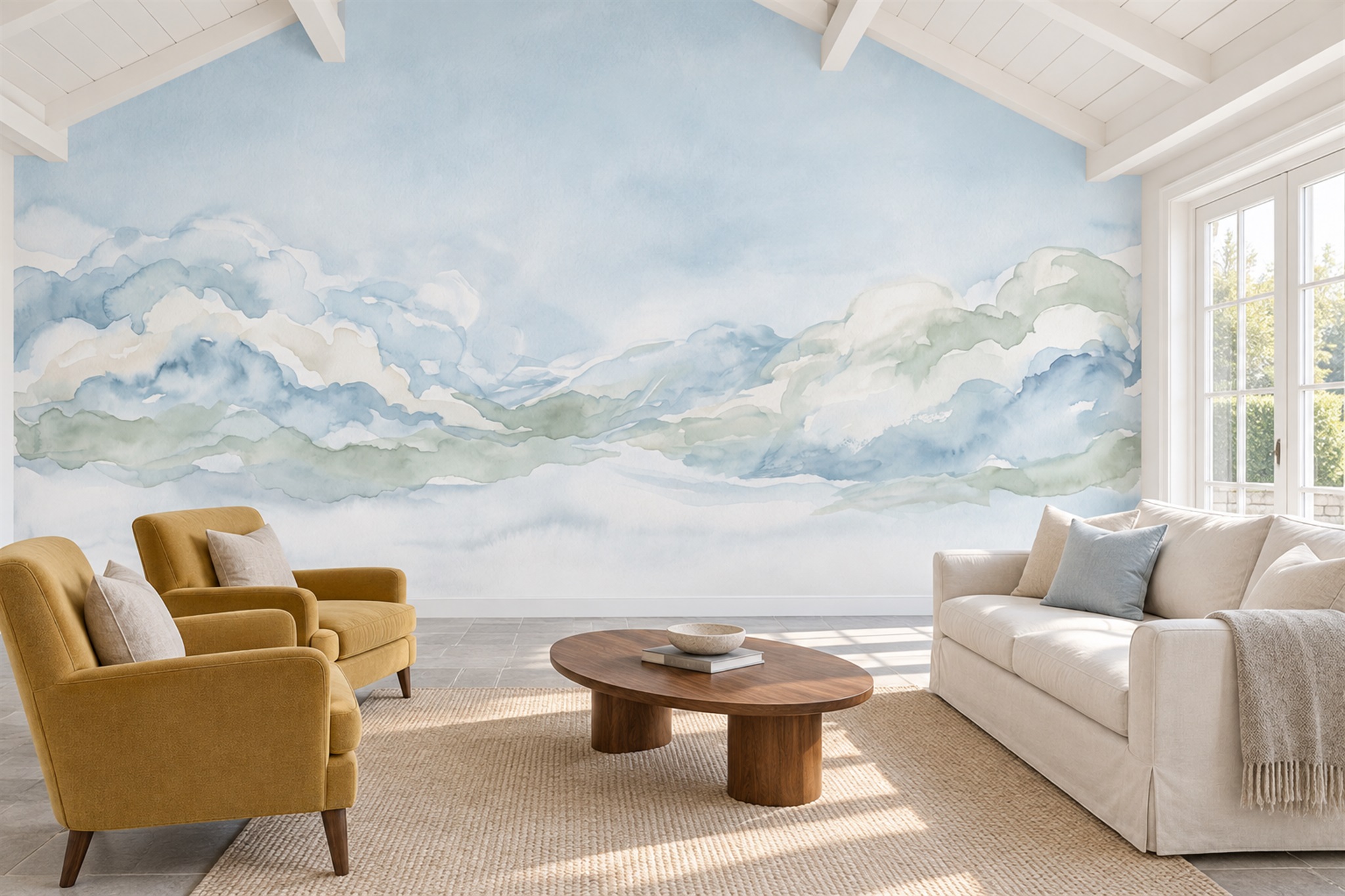 Blue Hills Scenic Decorative Wallpaper Mural Accent-wall-wallpaper-murals, Peel-and-stick Finish