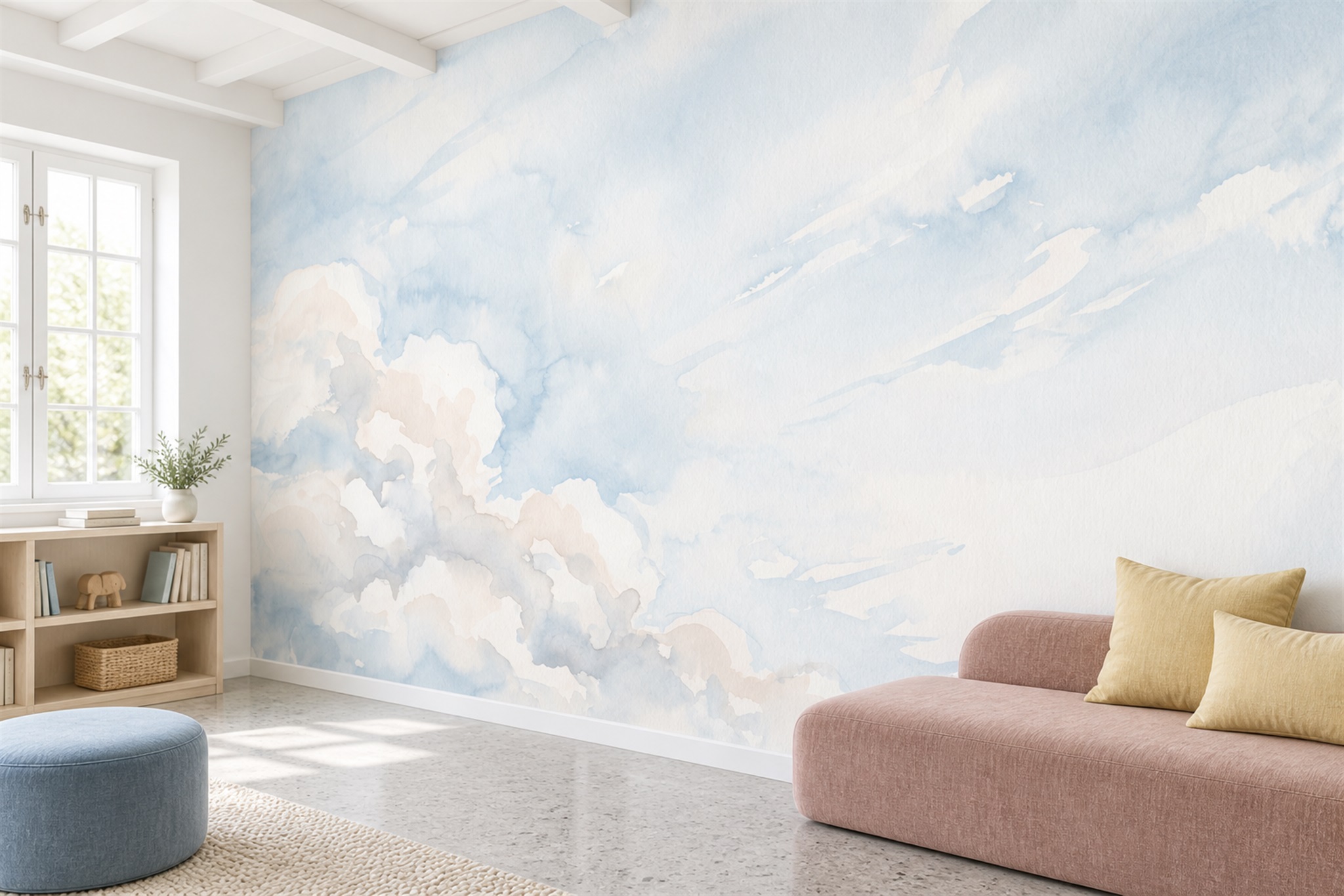Blue Pattern Decorative Wallpaper Mural Layered Forms Wallpaper Mural, Peel-and-stick Finish