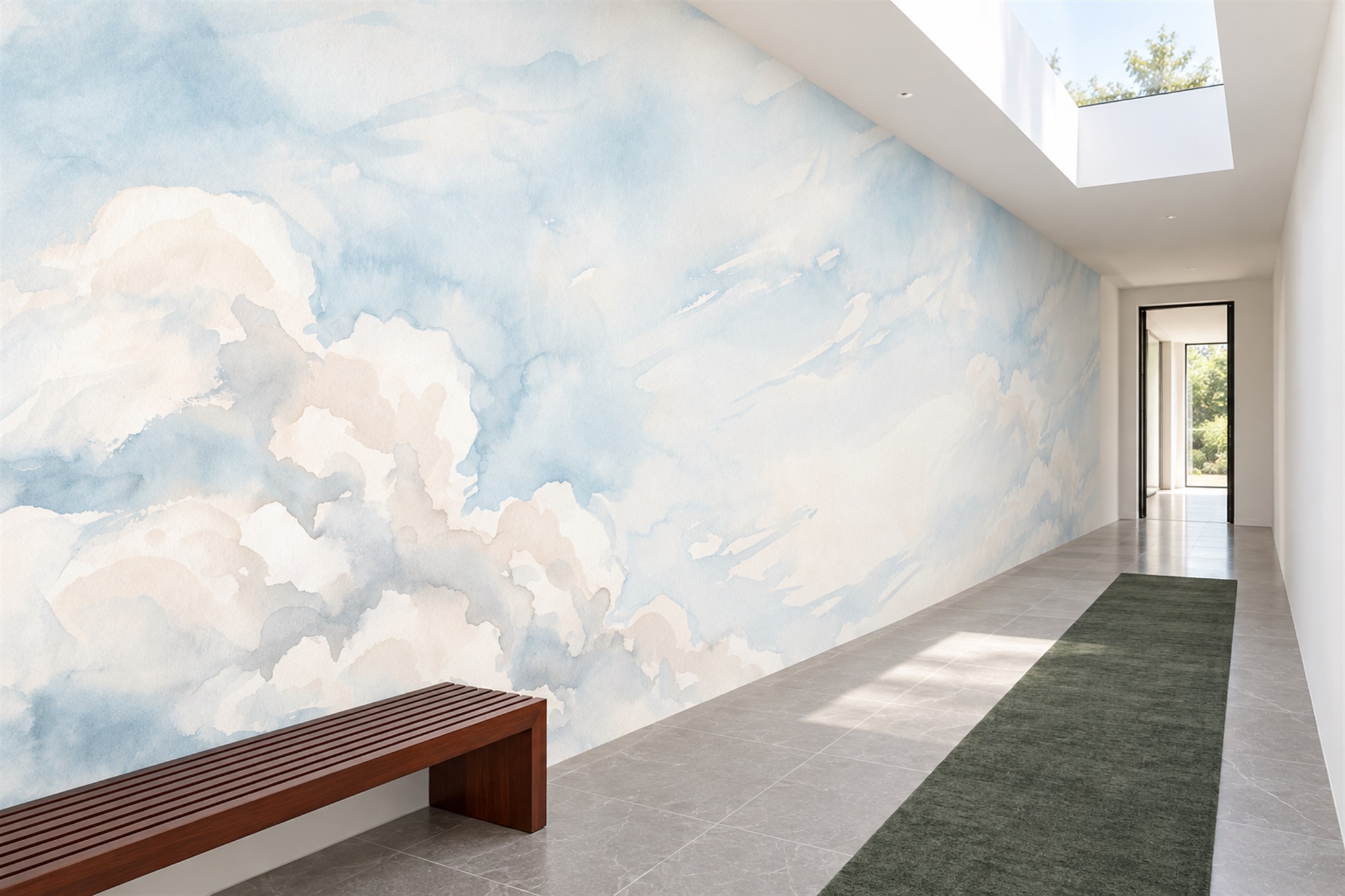 Blue Pattern Decorative Wallpaper Mural Layered Forms Wallpaper Mural Hallway-wallpaper-murals, Peel-and-stick Finish