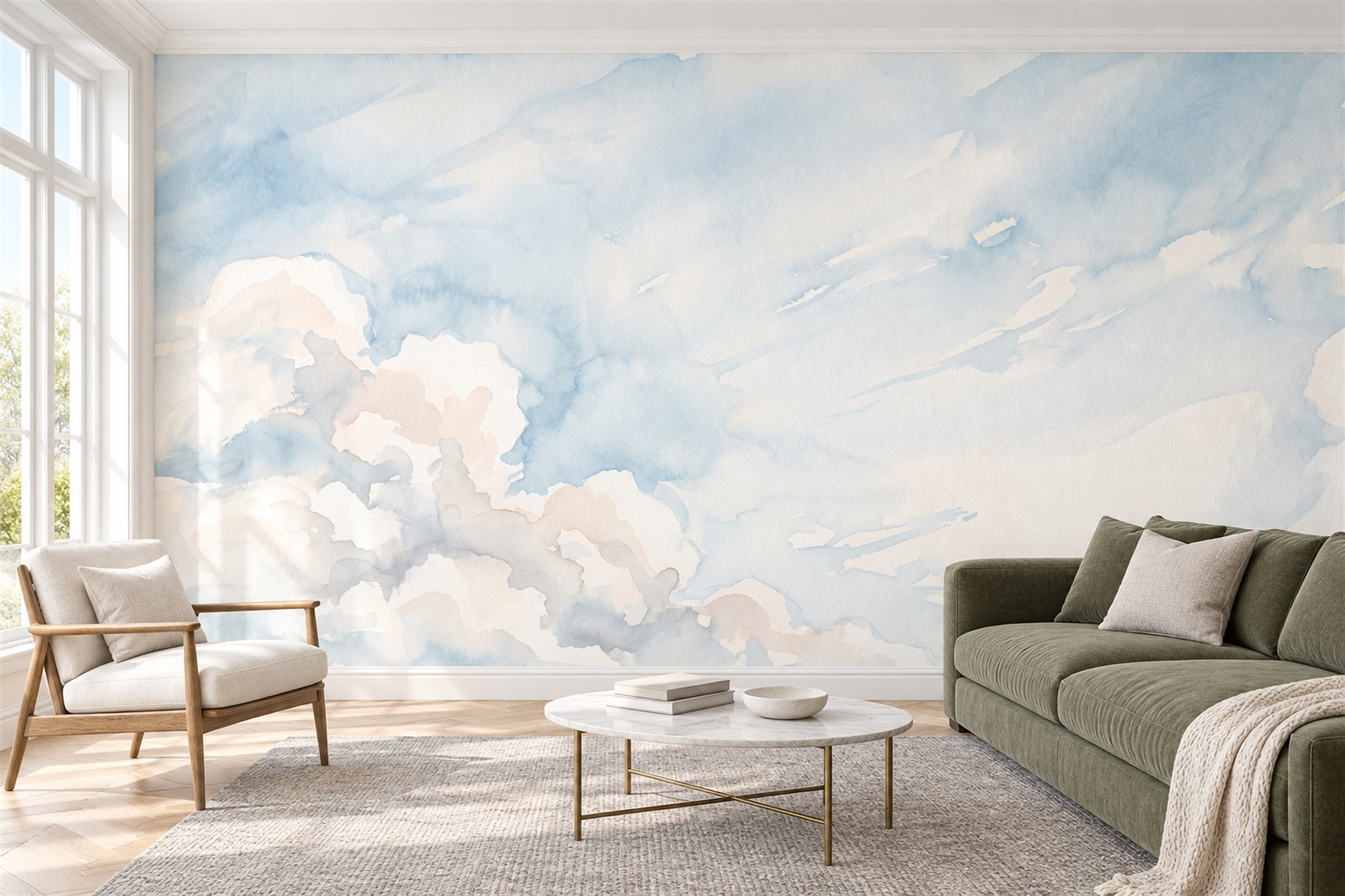 Blue Pattern Decorative Wallpaper Mural Layered Forms Wallpaper Mural Living-room-wallpaper-murals, Peel-and-stick Finish