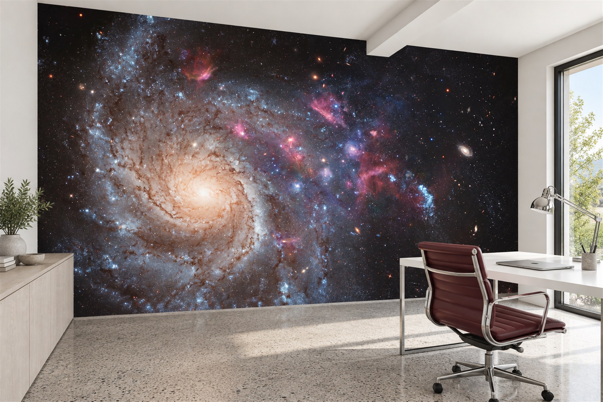 Neutral Pattern Decorative Abstract Wallpaper Mural Office-wallpaper-murals, Shown In A Home Office, Peel-and-stick Finish