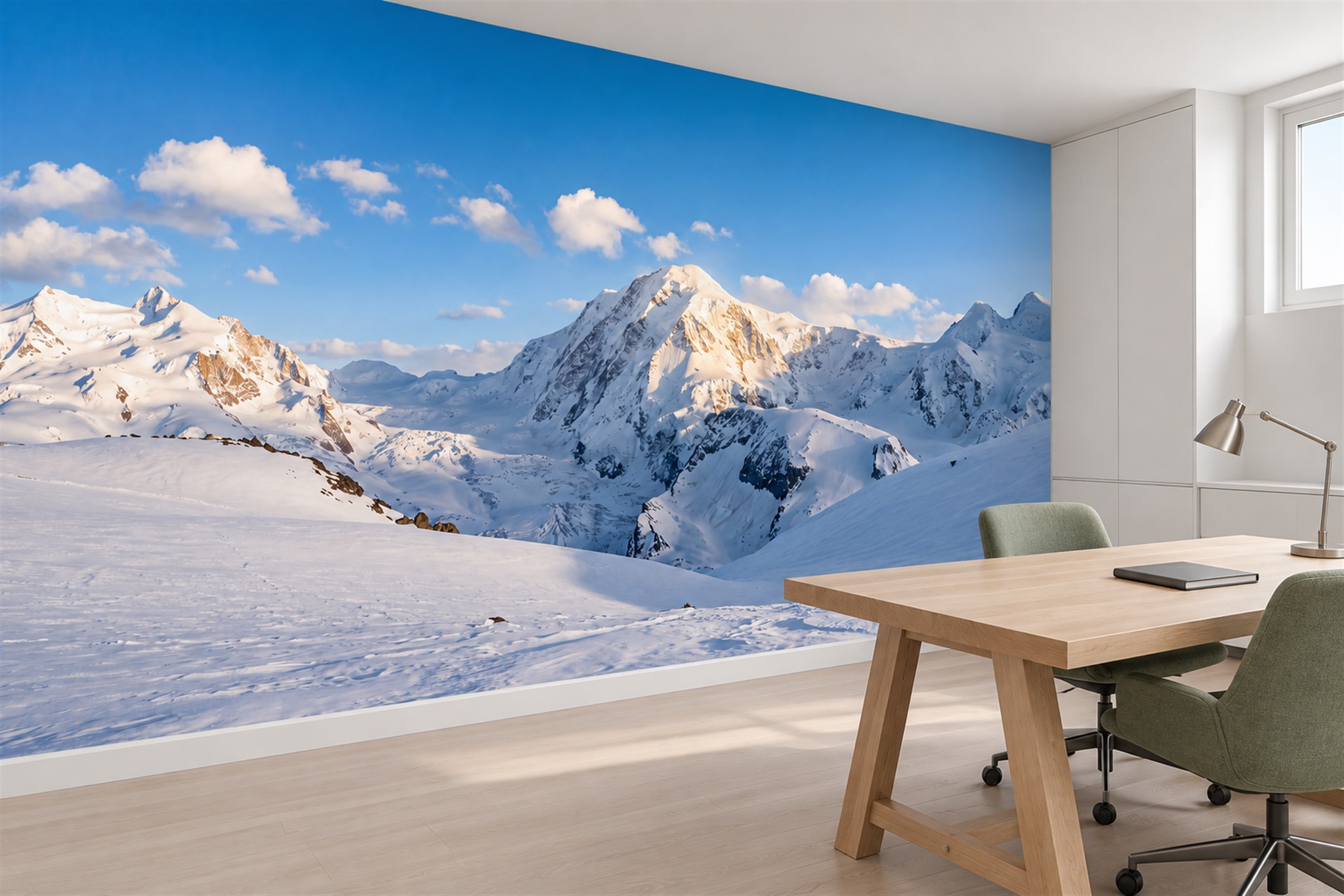 Blue Pattern Decorative Wallpaper Mural Layered Surface Wallpaper Mural Office-wallpaper-murals, Shown In A Home Office, Peel-and-stick Finish