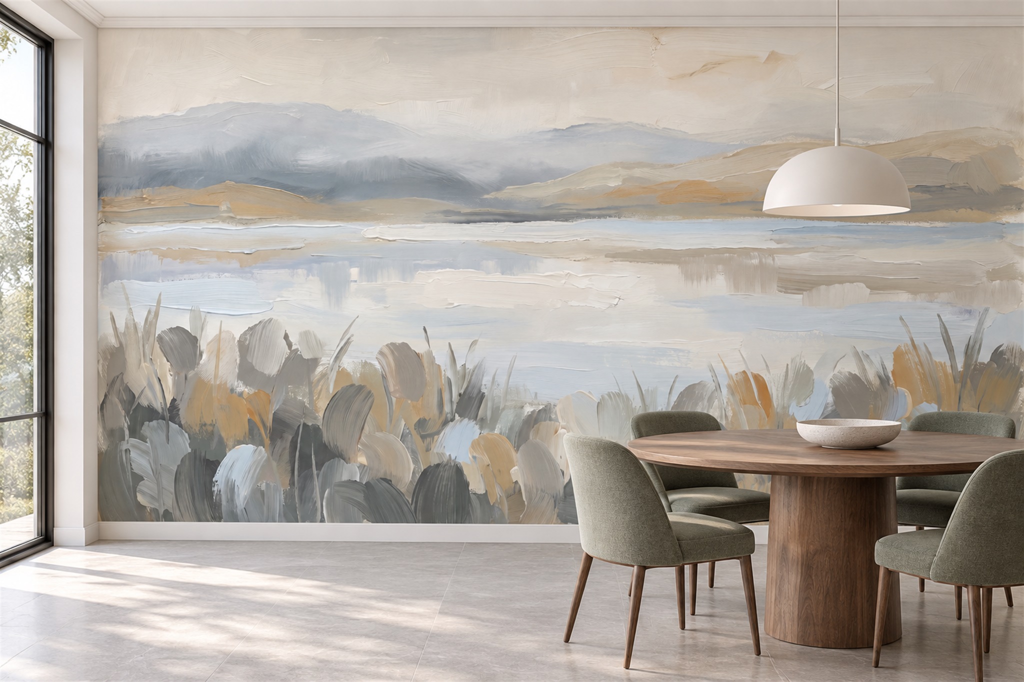 Blue Landscape Scenic Wallpaper Mural Dining-room-wallpaper-murals, Peel-and-stick Finish