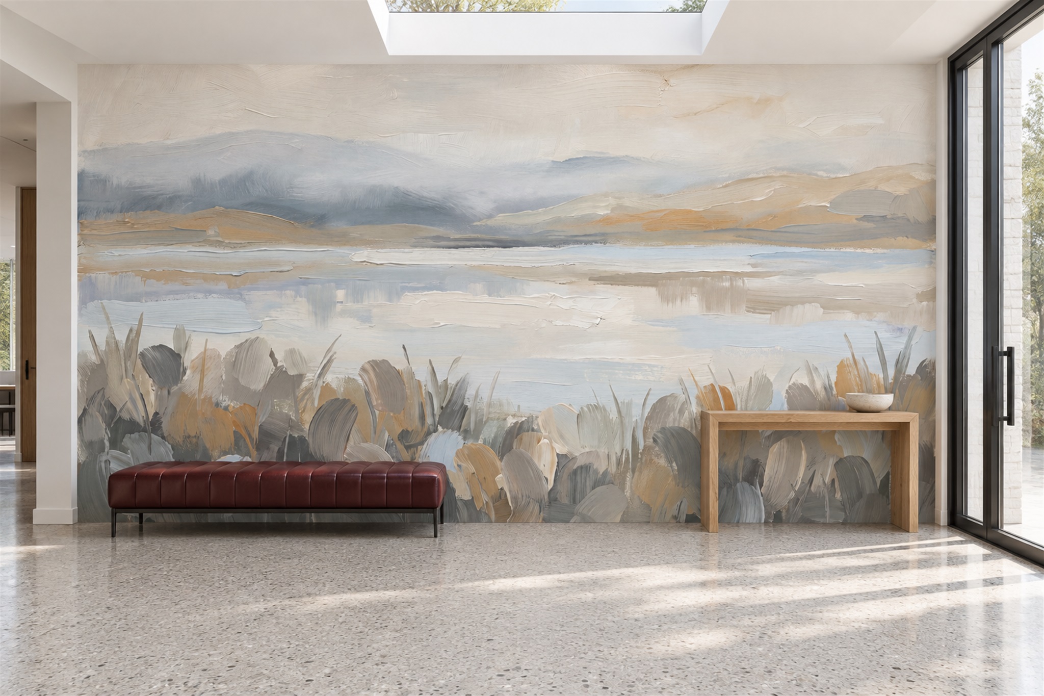 Blue Landscape Scenic Wallpaper Mural Entryway-wallpaper-murals, Peel-and-stick Finish