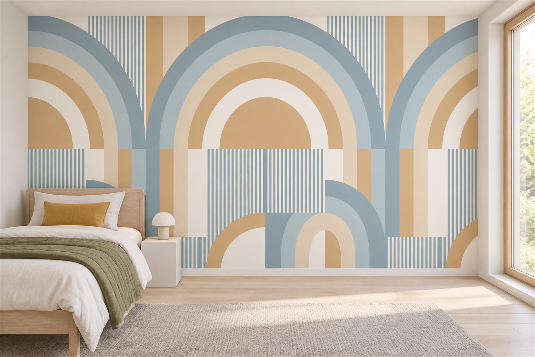 Blue Arched Abstract Wallpaper Mural, Peel-and-stick Finish