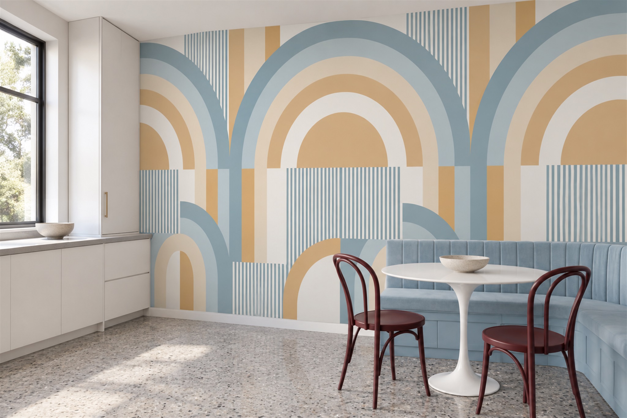 Blue Arched Abstract Wallpaper Mural Dining-room-wallpaper-murals, Peel-and-stick Finish