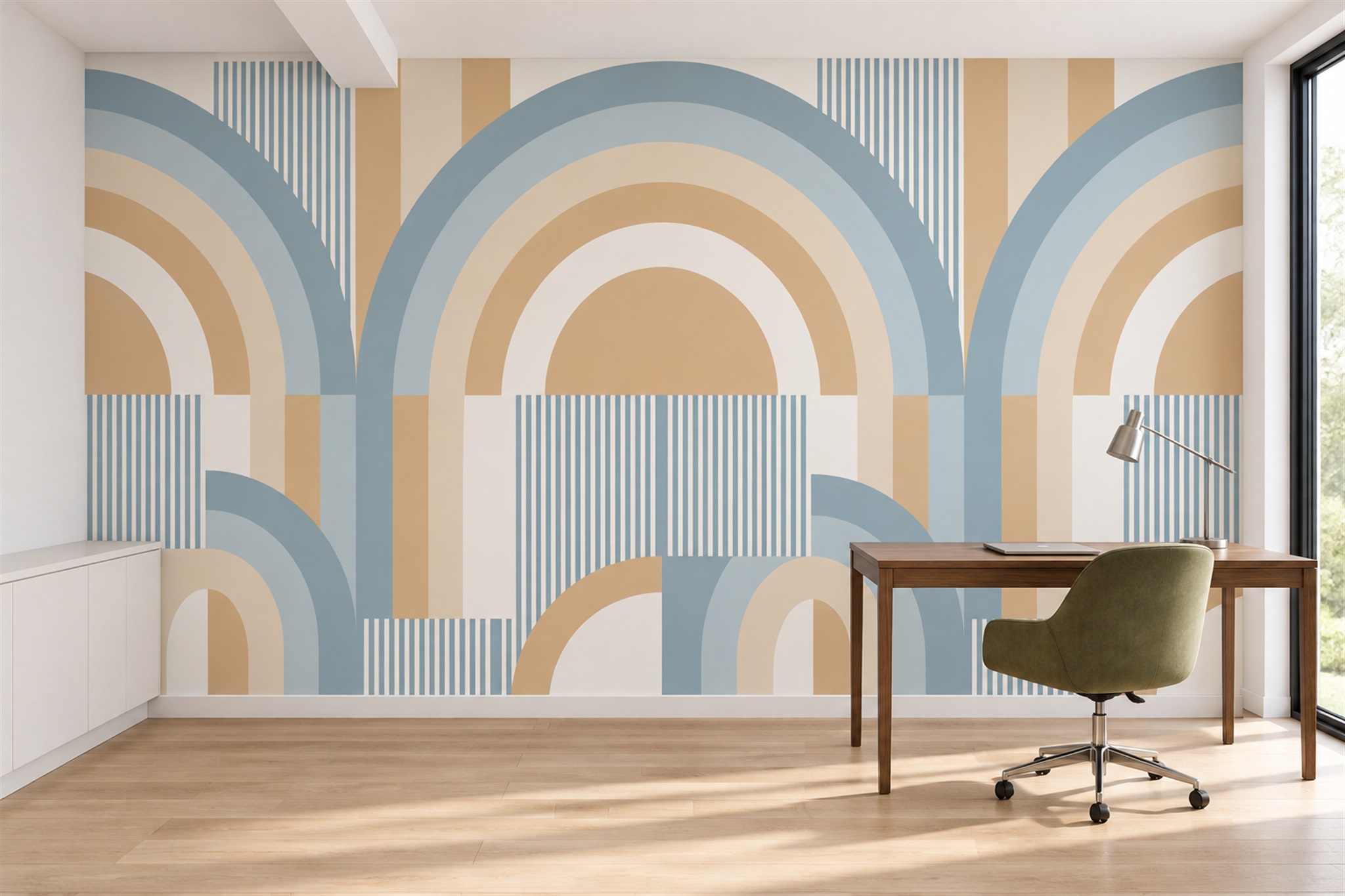 Blue Arched Abstract Wallpaper Mural Dining-room-wallpaper-murals, Peel-and-stick Finish