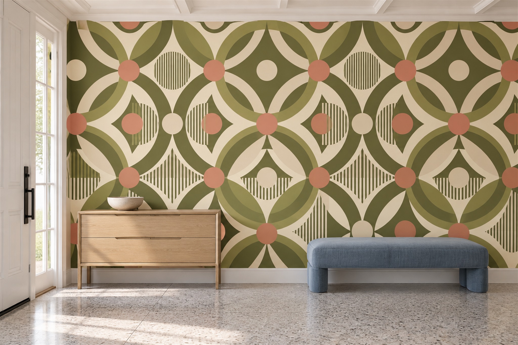 Olive Circular Abstract Wallpaper Mural Living-room-wallpaper-murals, Peel-and-stick Finish
