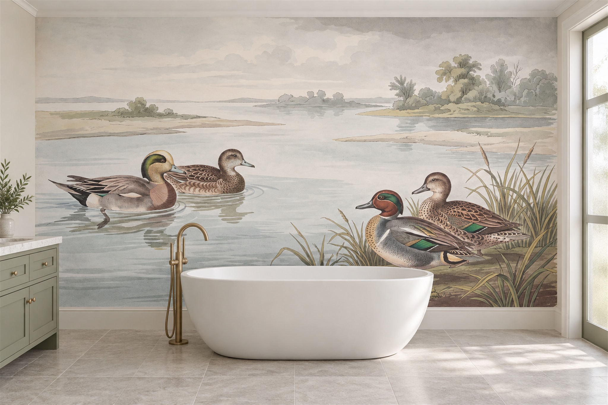 Sage Pattern Decorative Abstract Wallpaper Mural Bathroom-wallpaper-murals, Peel-and-stick Finish