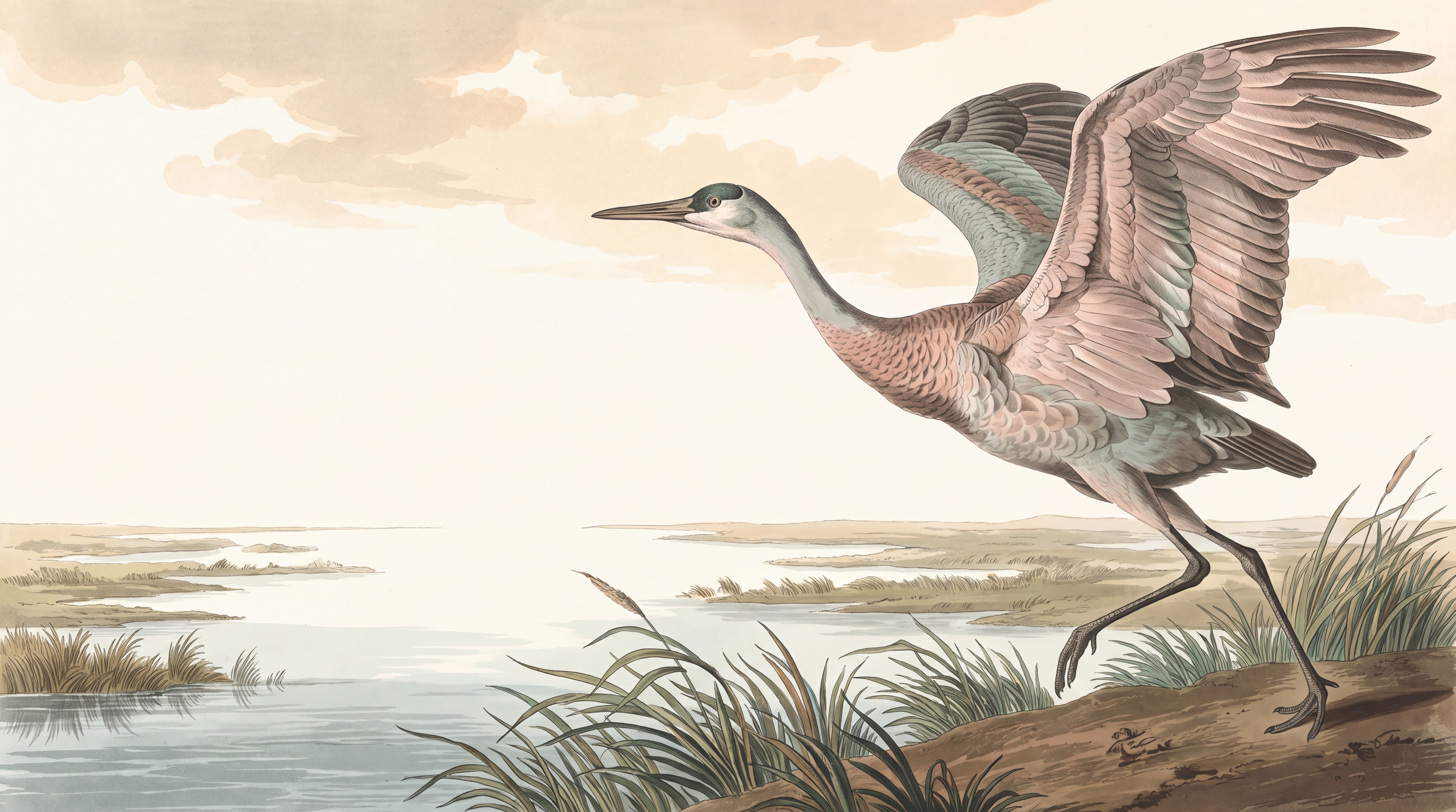 Tan Crane Illustrated Wallpaper Mural, Peel-and-stick Finish
