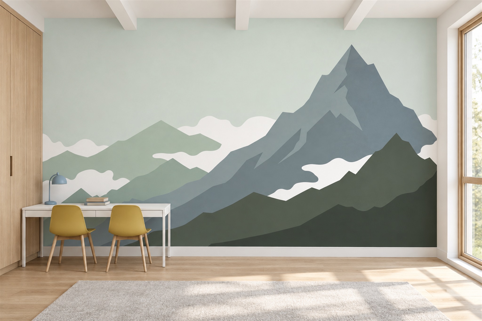 Sage Pattern Decorative Layered Wallpaper Mural Bedroom-wallpaper-murals, Peel-and-stick Finish