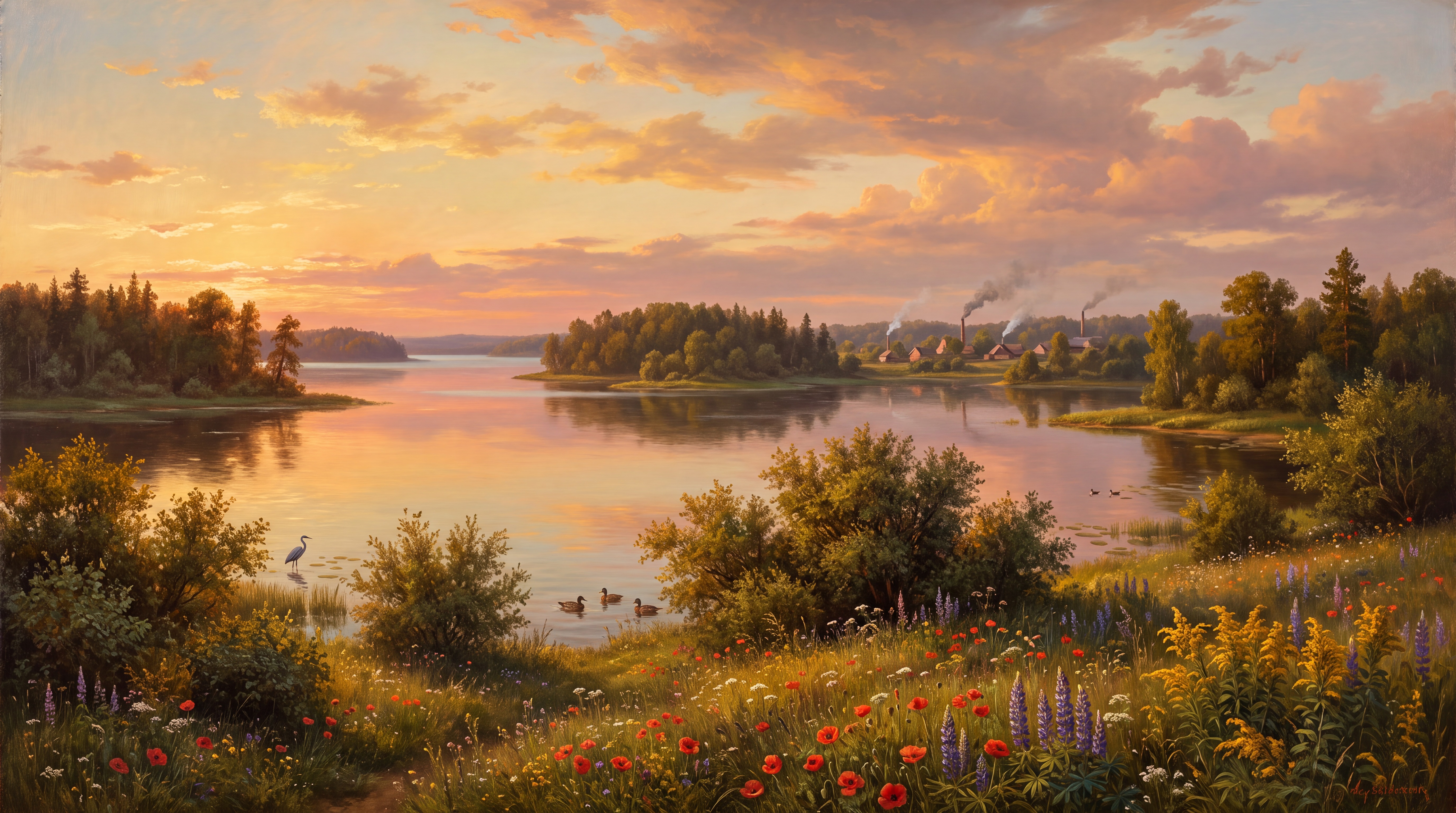 Orange Lake Scenic Wallpaper Mural, Peel-and-stick Finish