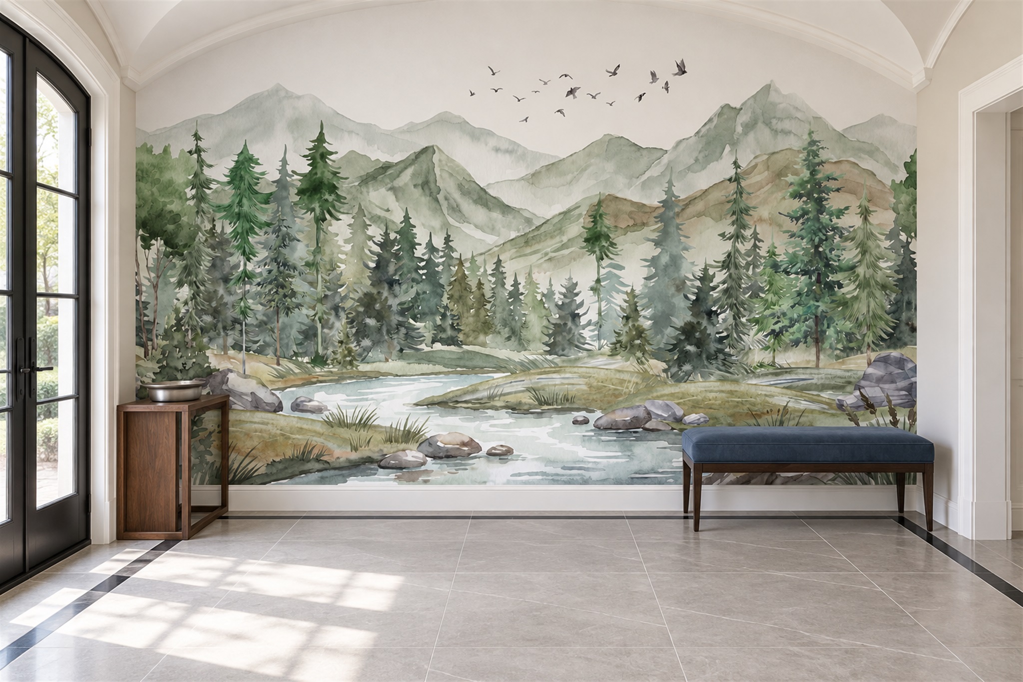 Sage Scenic Scenic Wallpaper Mural Entryway-wallpaper-murals, Peel-and-stick Finish