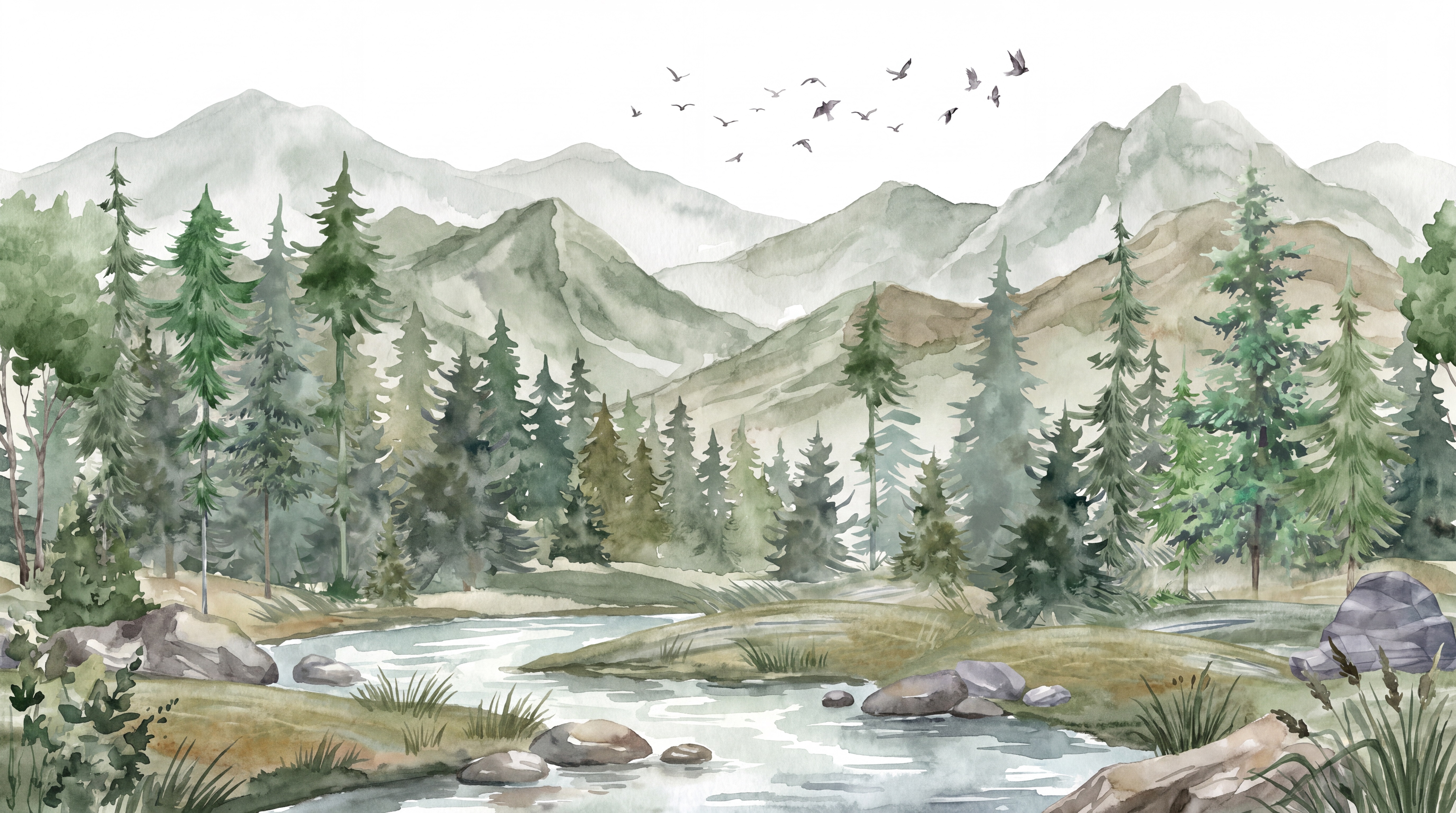 Sage Scenic Scenic Wallpaper Mural, Peel-and-stick Finish