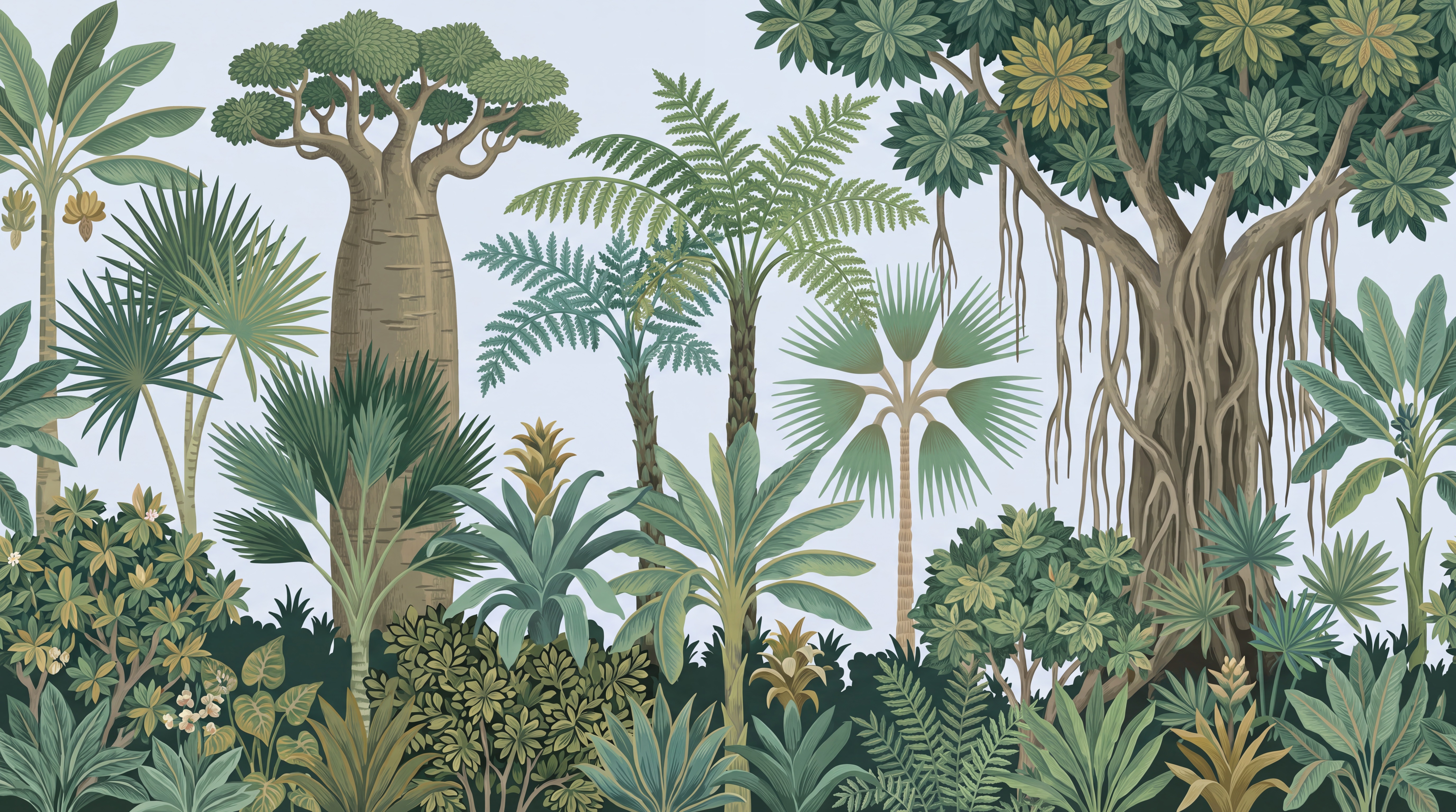 Green Jungle Scenic Decorative Wallpaper Mural, Peel-and-stick Finish