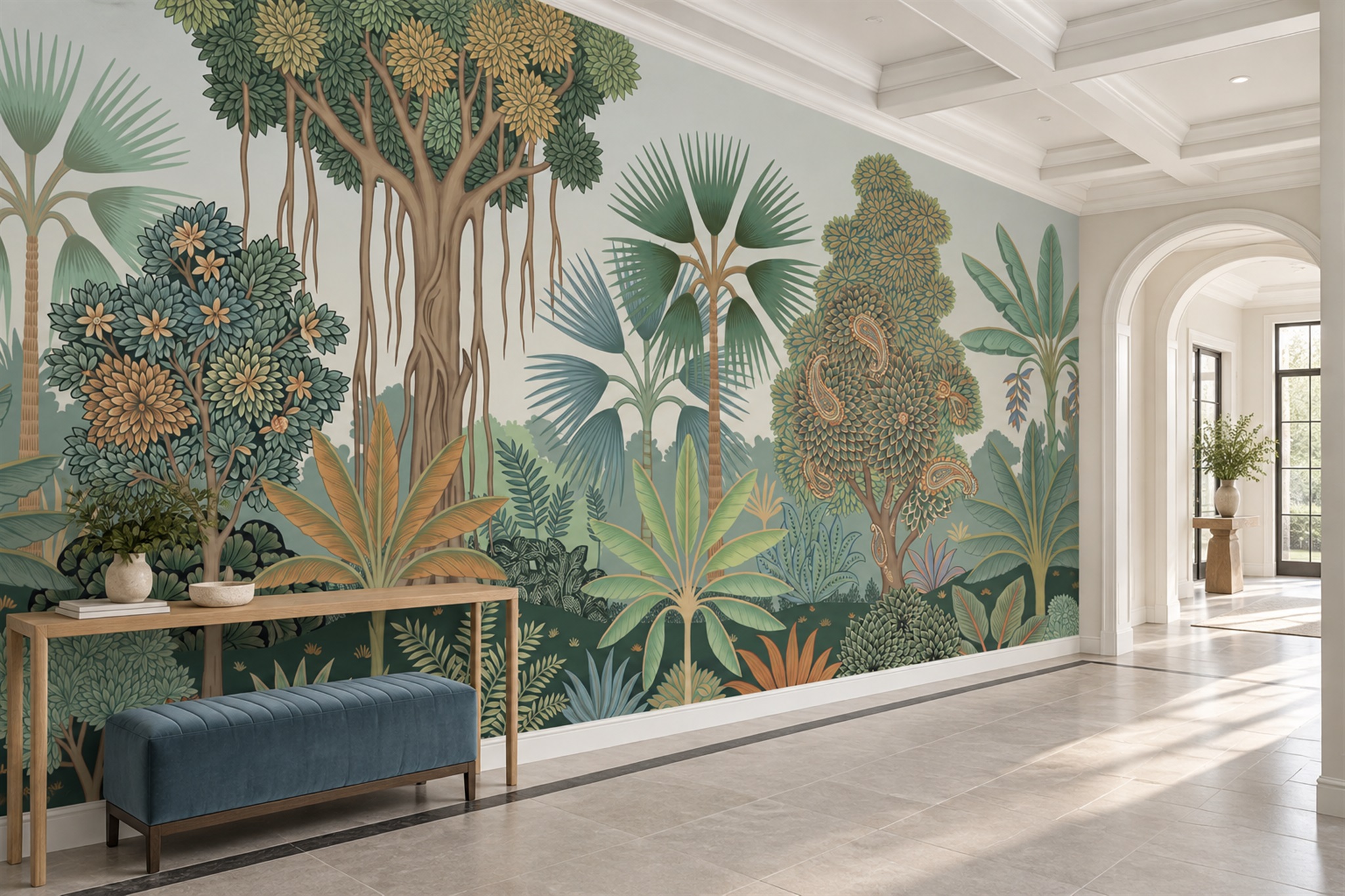Sage Trees Scenic Wallpaper Mural Hallway-wallpaper-murals, Peel-and-stick Finish