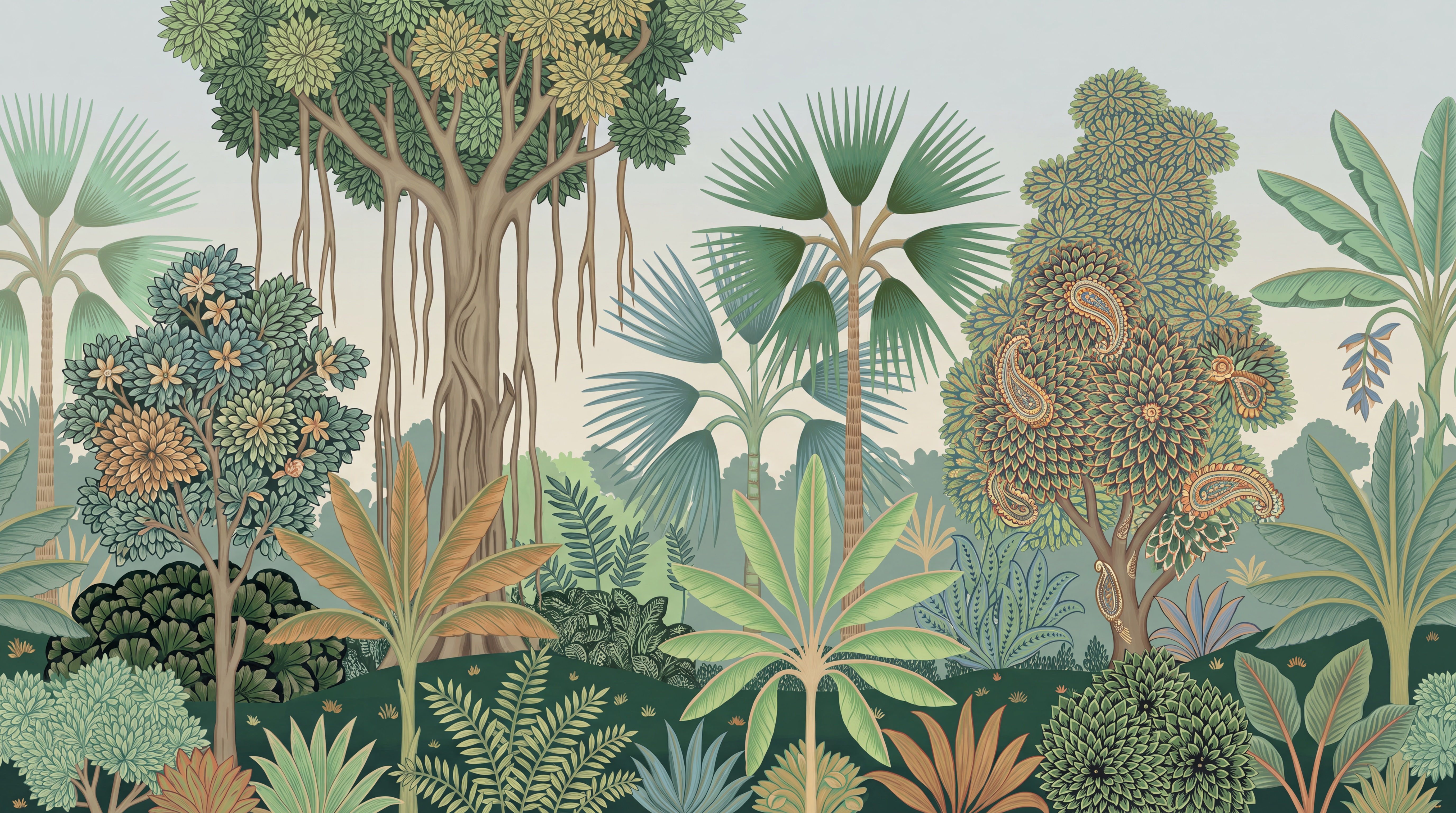 Sage Trees Scenic Wallpaper Mural, Peel-and-stick Finish