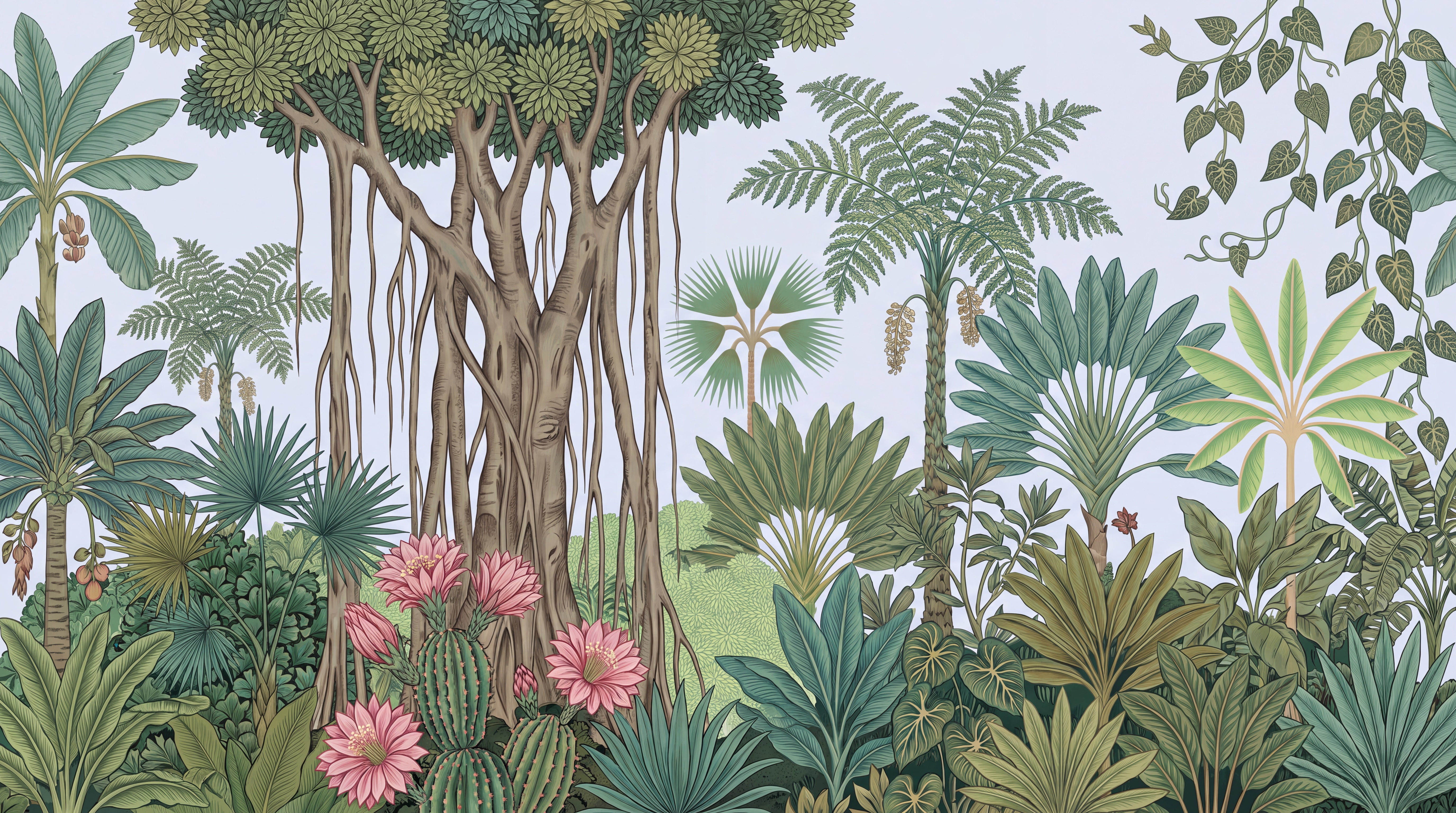 Green Palm Artful Decorative Wallpaper Mural, Peel-and-stick Finish