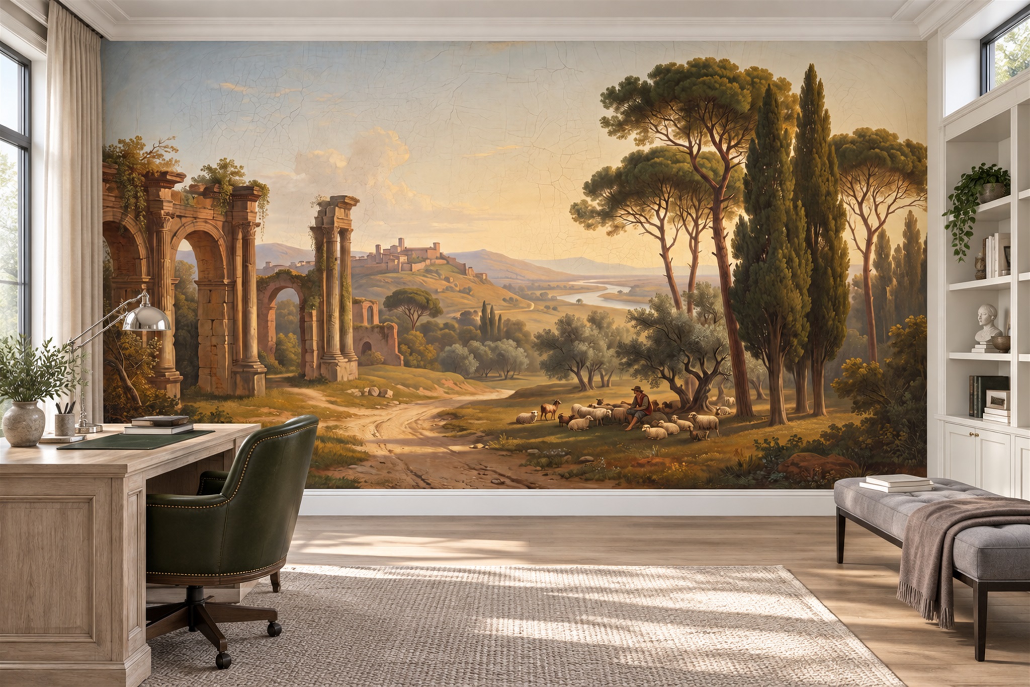 Gold Pattern Decorative Atmospheric Wallpaper Mural Office-wallpaper-murals, Shown In A Home Office, Peel-and-stick Finish