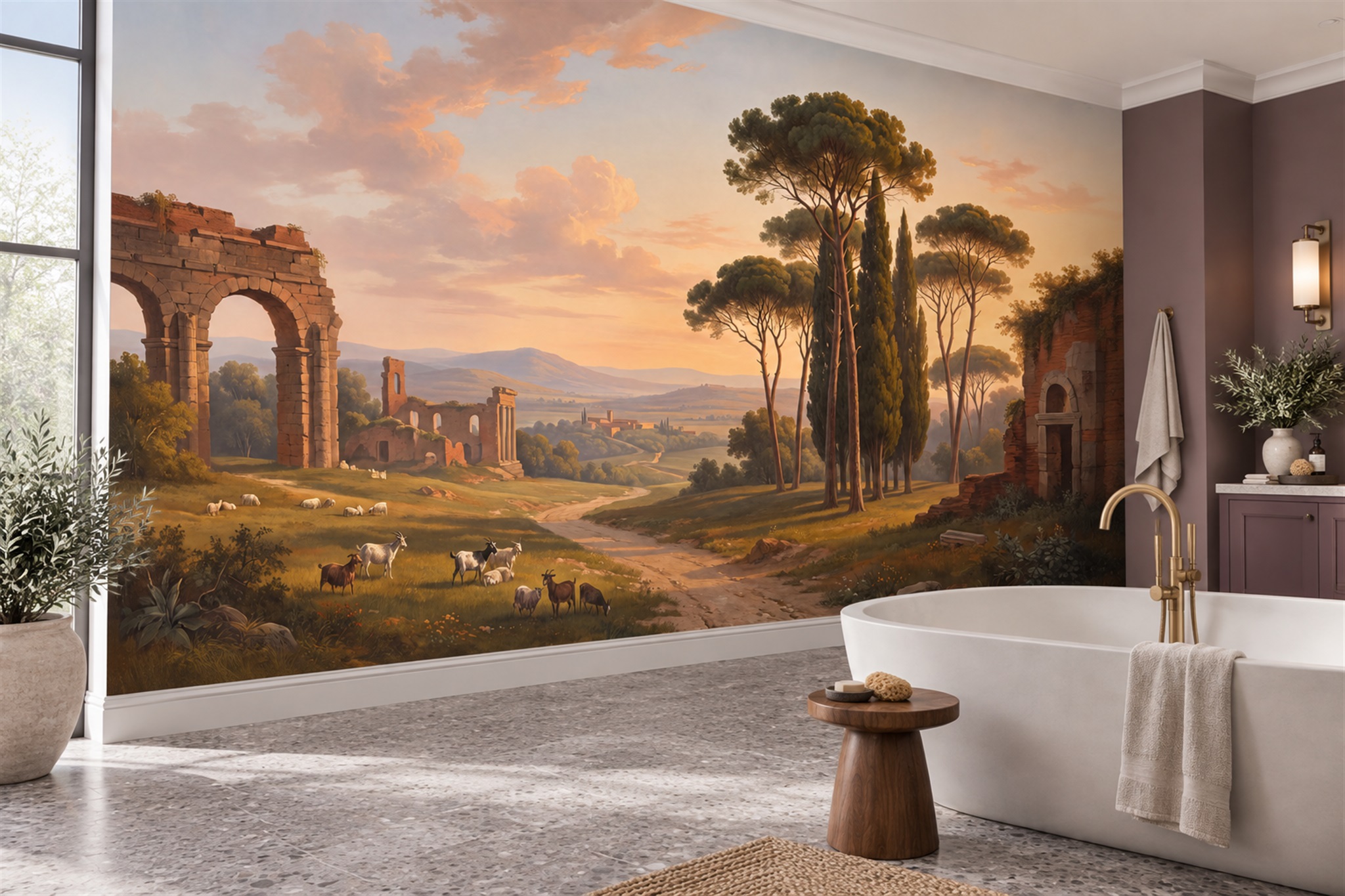 Peach Pattern Decorative Layered Wallpaper Mural Bathroom-wallpaper-murals, Peel-and-stick Finish