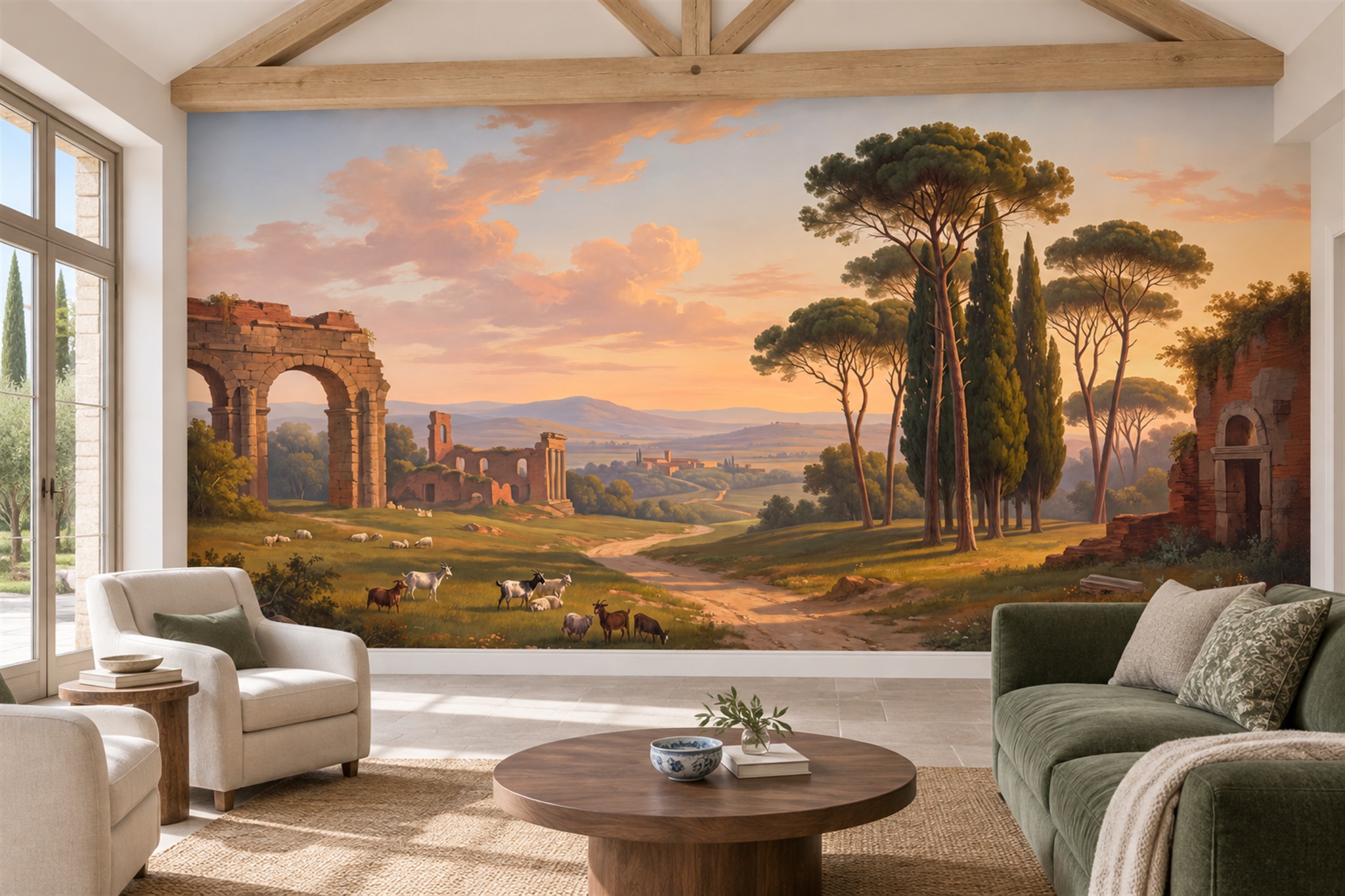 Peach Pattern Decorative Layered Wallpaper Mural Accent-wall-wallpaper-murals, Peel-and-stick Finish