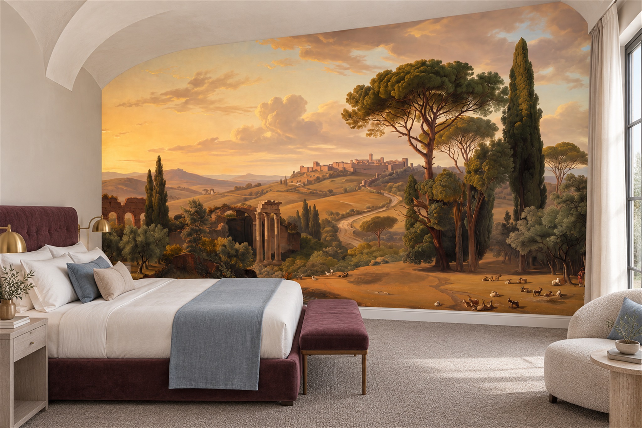 Gold Landscape Scenic Wallpaper Mural Accent-wall-wallpaper-murals, Peel-and-stick Finish